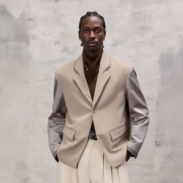 ALVNG AR ANTS Essential Sheen Spliced Blazer-Jacket-S-Free Shipping Leatheretro