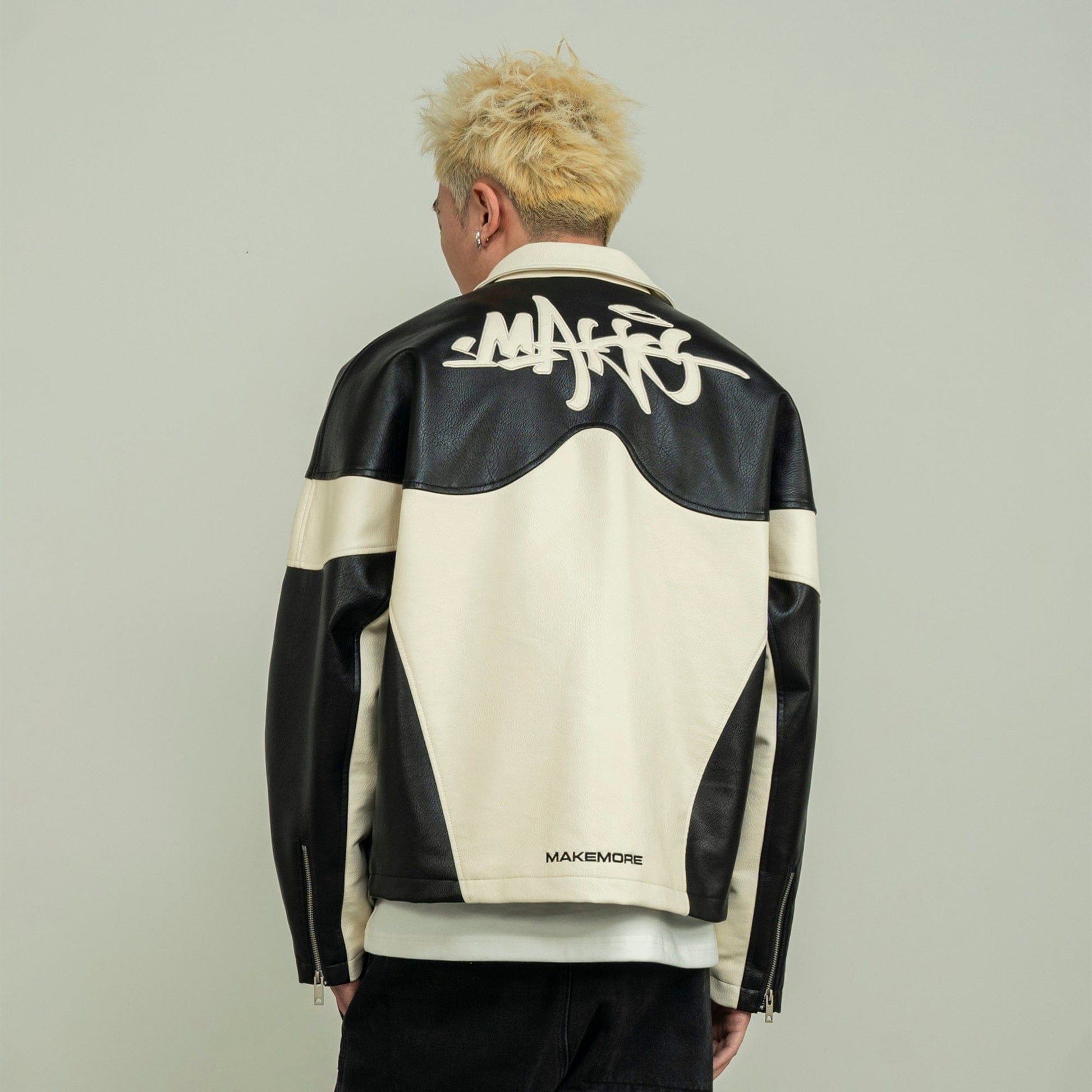 MAKEMORE Modern Deconstructed PU Zip-Up Jacket-Jacket-S-Free Shipping Leatheretro