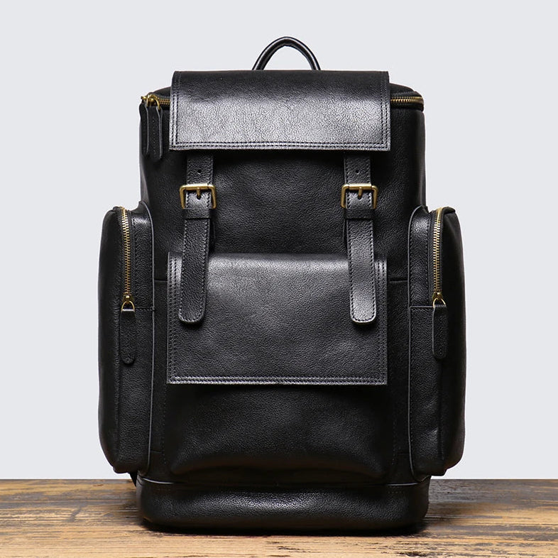 Cowhide Leather Backpack – High-Capacity Men’s Travel, Hiking & Laptop Satchel Bag-Backpacks-Brown-Free Shipping Leatheretro