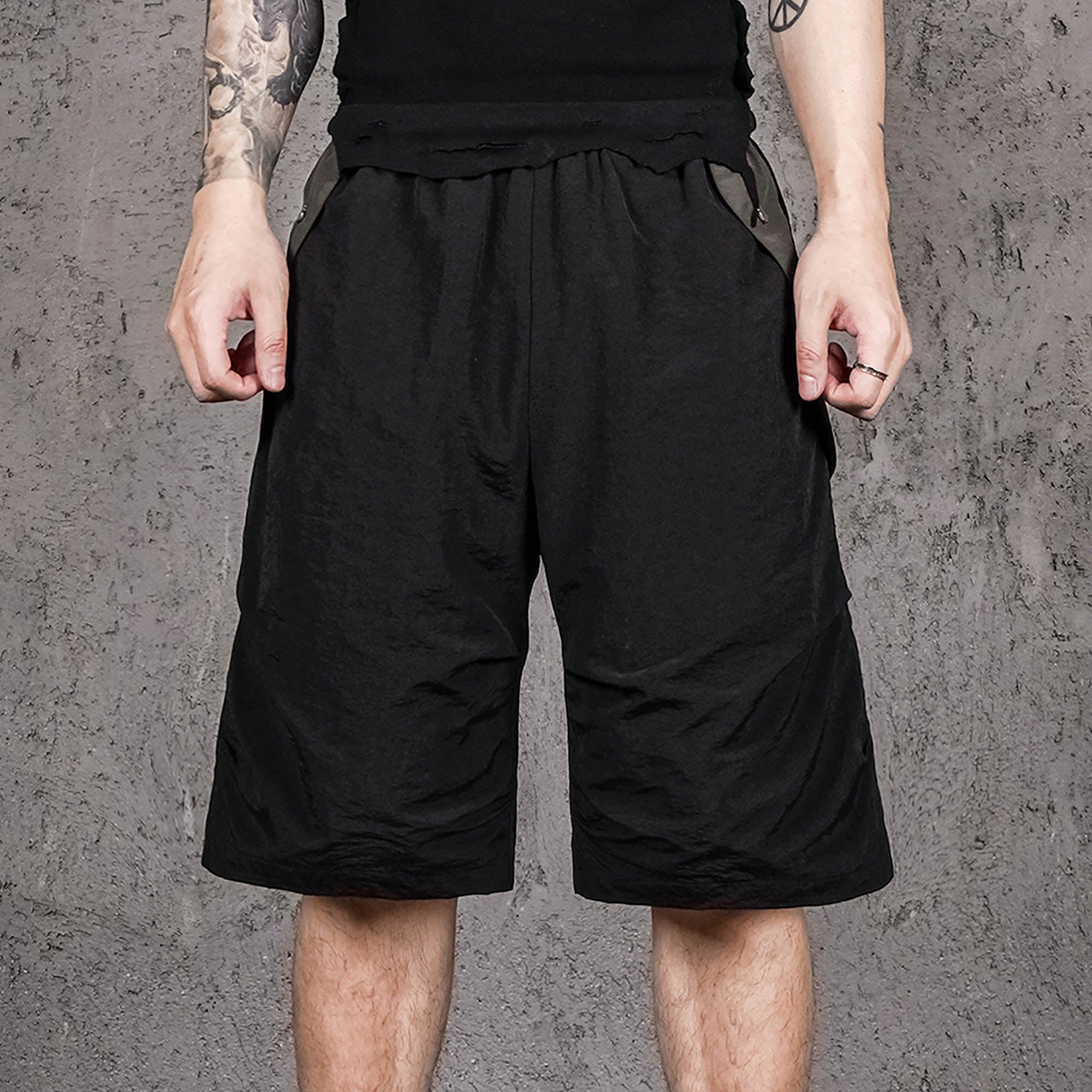 UNDERWATER Dull Leaf Mesh Spliced Shots-Shorts-S-Free Shipping Leatheretro