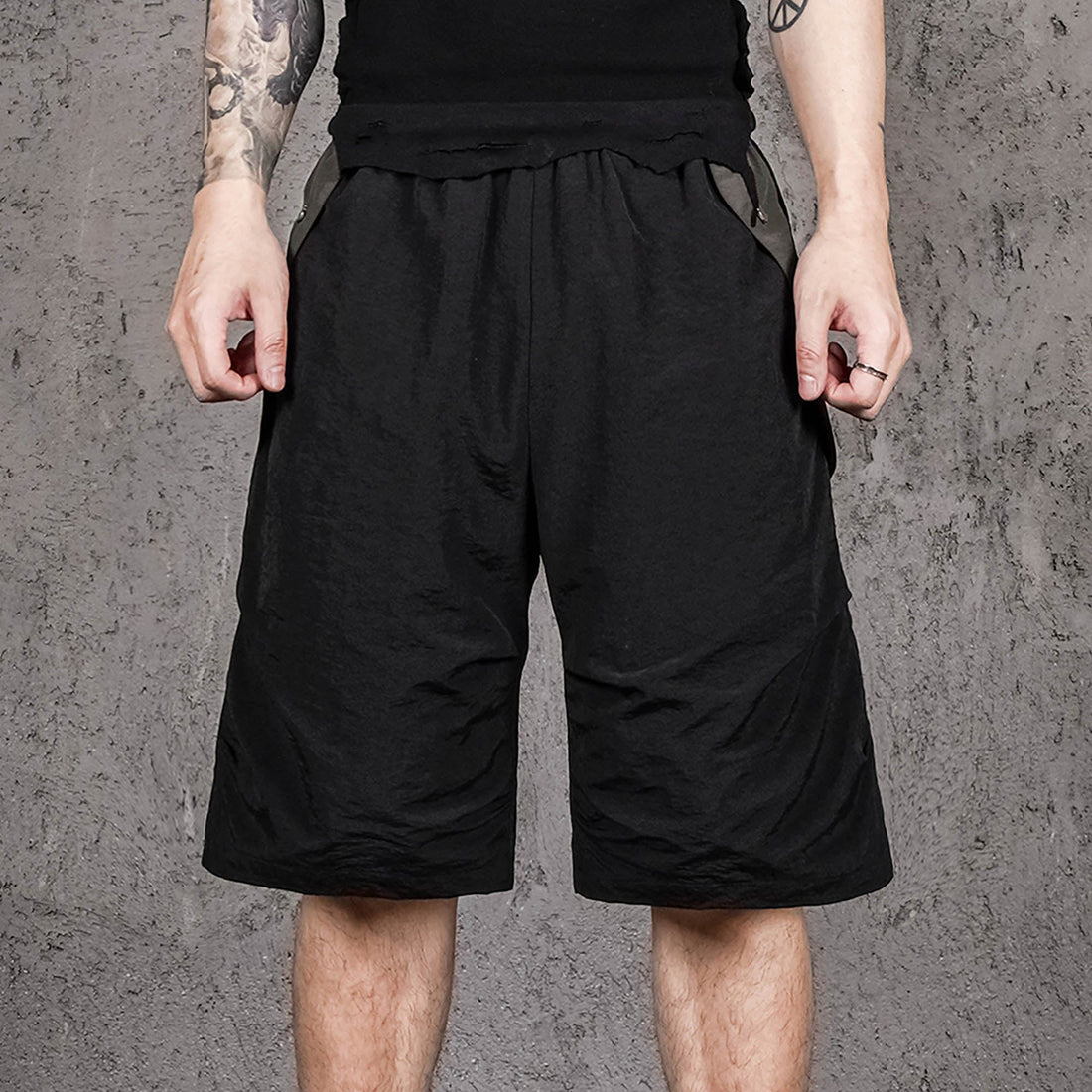 UNDERWATER Dull Leaf Mesh Spliced Shots-Shorts-S-Free Shipping Leatheretro