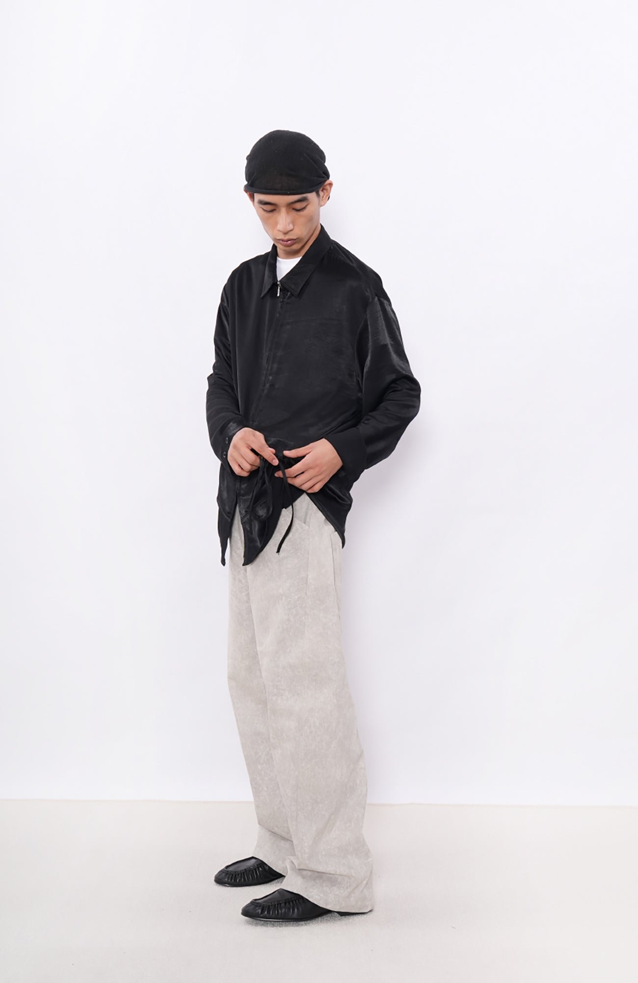 7440 37 1 Cement-Texture Curved-Leg Pants-Pants-S (Preorder)-Free Shipping Leatheretro