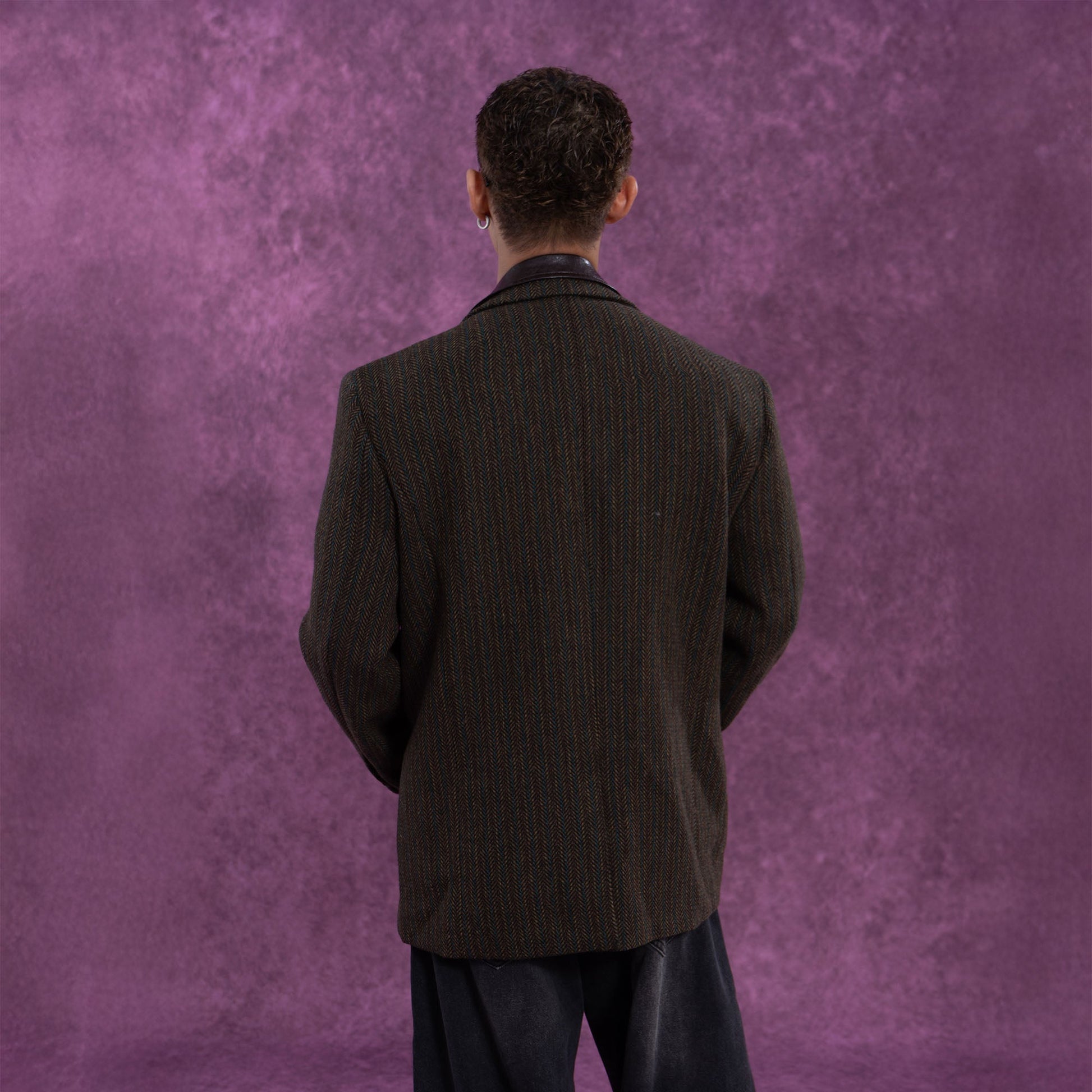 CLP Faux Leather Layered Collar Herringbone Blazer-Jacket-S-Free Shipping Leatheretro