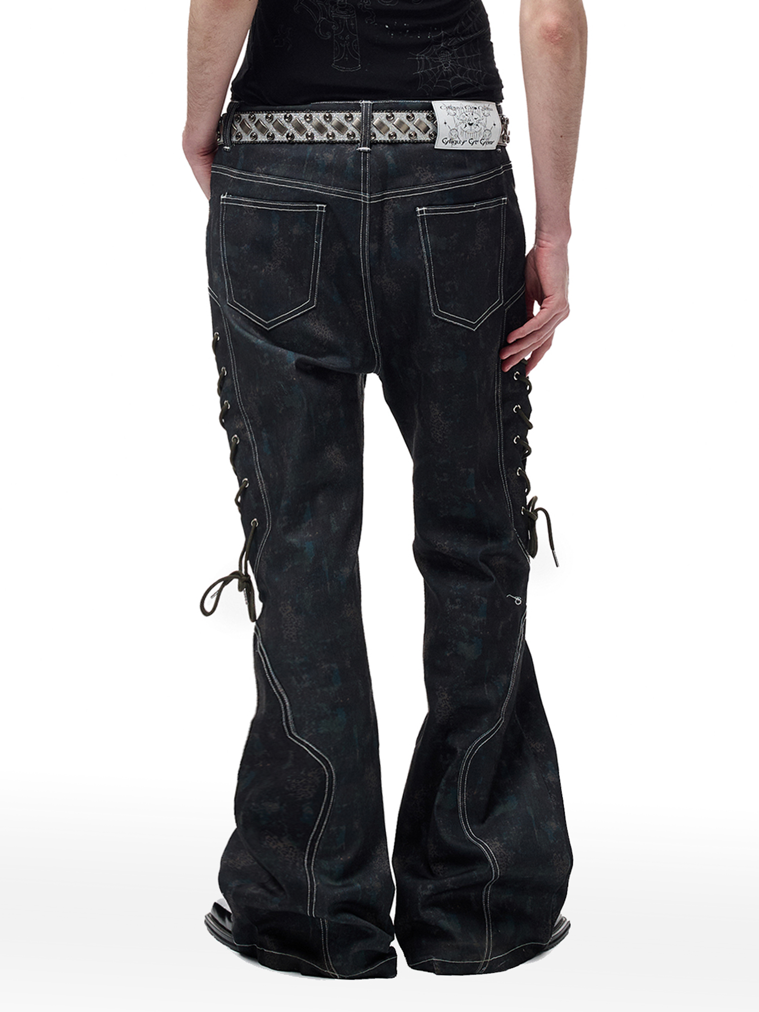 CYCYCY Wasteland Leopard Drawcord Flared Jeans-Jeans-XXS / 27"-Free Shipping Leatheretro
