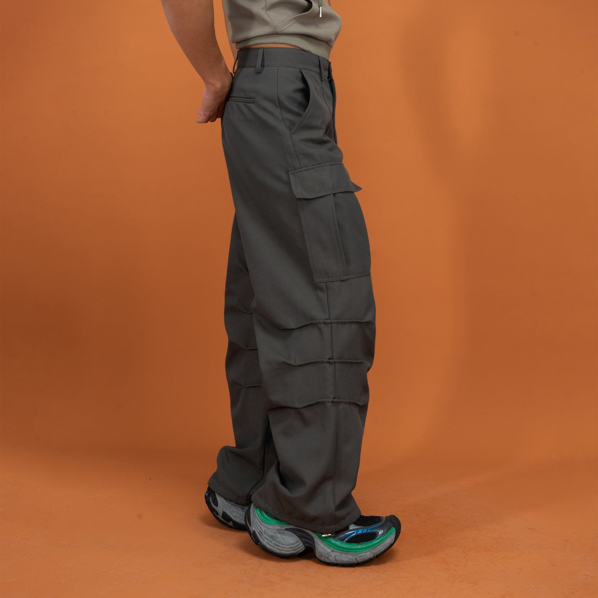 CLP Big-Pocket Crinkled Cargo Pants-Pants-Green-S-Free Shipping Leatheretro
