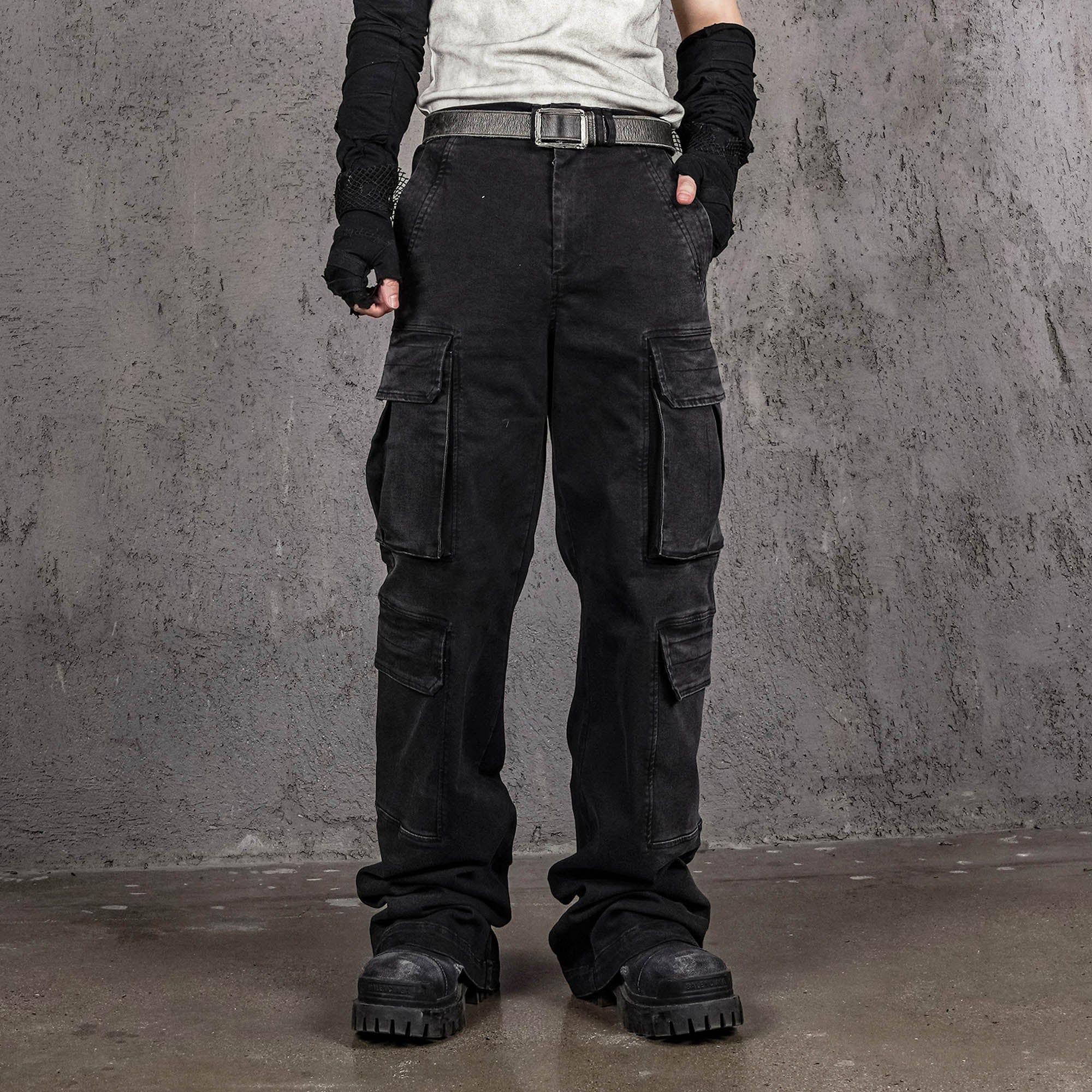 UNDERWATER Multi Pockets Gradient Jeans Black-Jeans-S-Free Shipping Leatheretro