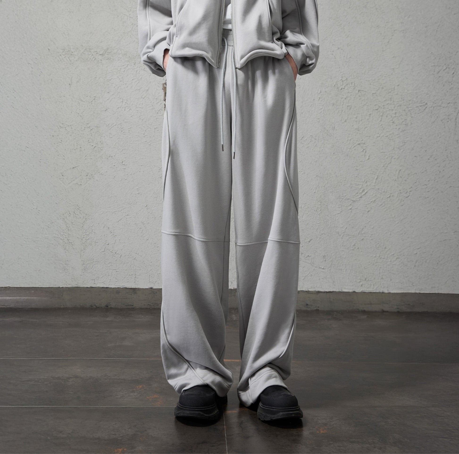 ORGANIC EMOTION Structured Panelled Oversized Sweatpants-Pants-Light Gray-S-Free Shipping Leatheretro