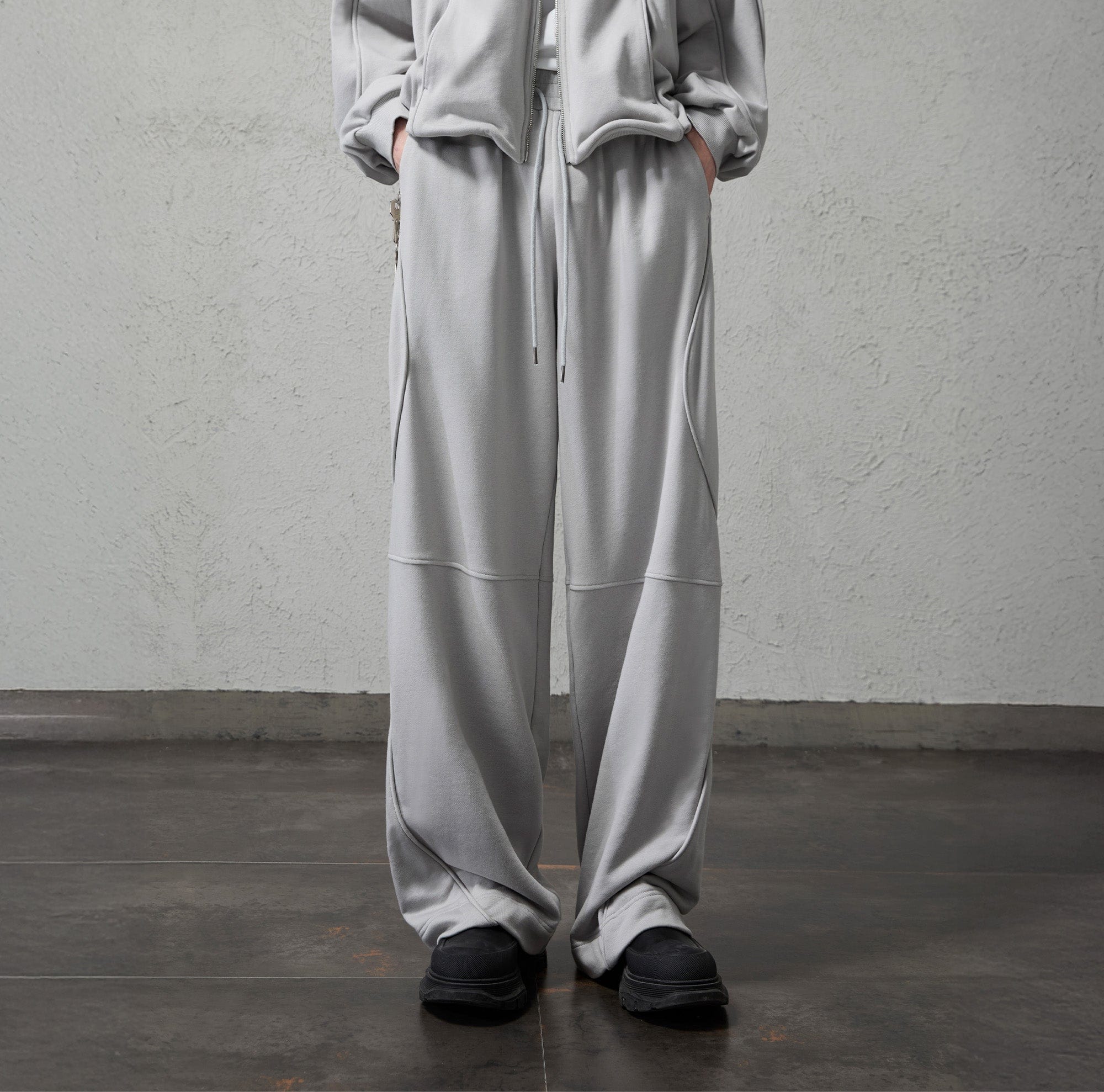 ORGANIC EMOTION Structured Panelled Oversized Sweatpants-Pants-Light Gray-S-Free Shipping Leatheretro