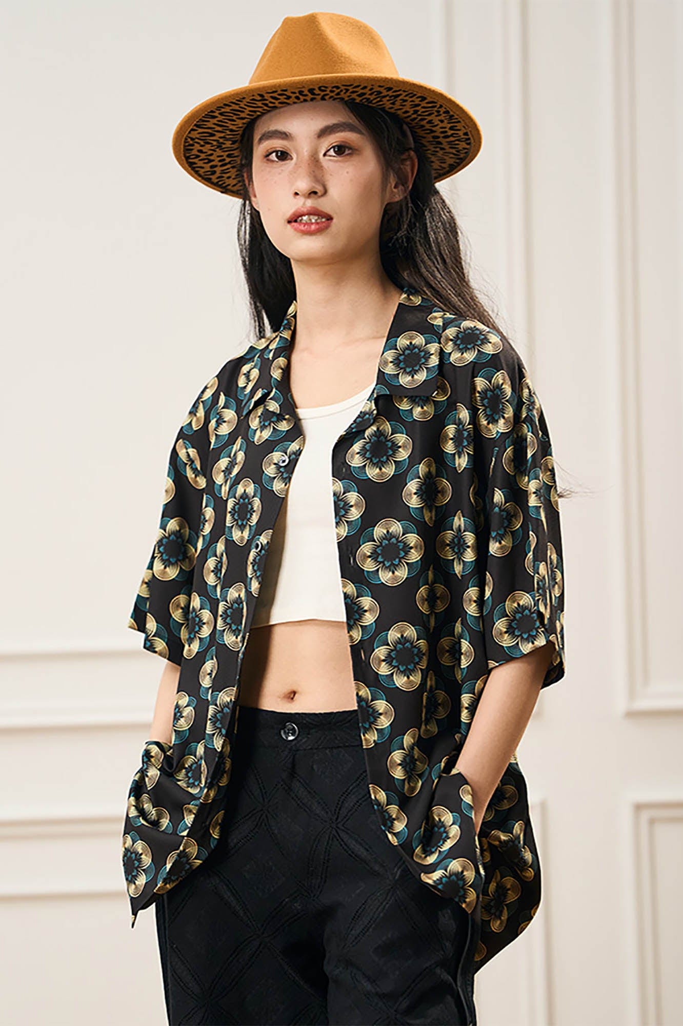 EPIC POETRY Geometric Floral Cuban Shirt-Half shirt-S-Free Shipping Leatheretro