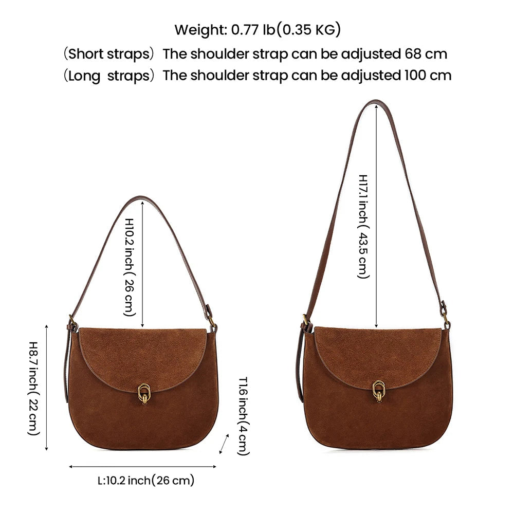 Luxury Women’s Leather Suede Shoulder Saddle Crossbody Bag-Handbags-Brown-Free Shipping Leatheretro