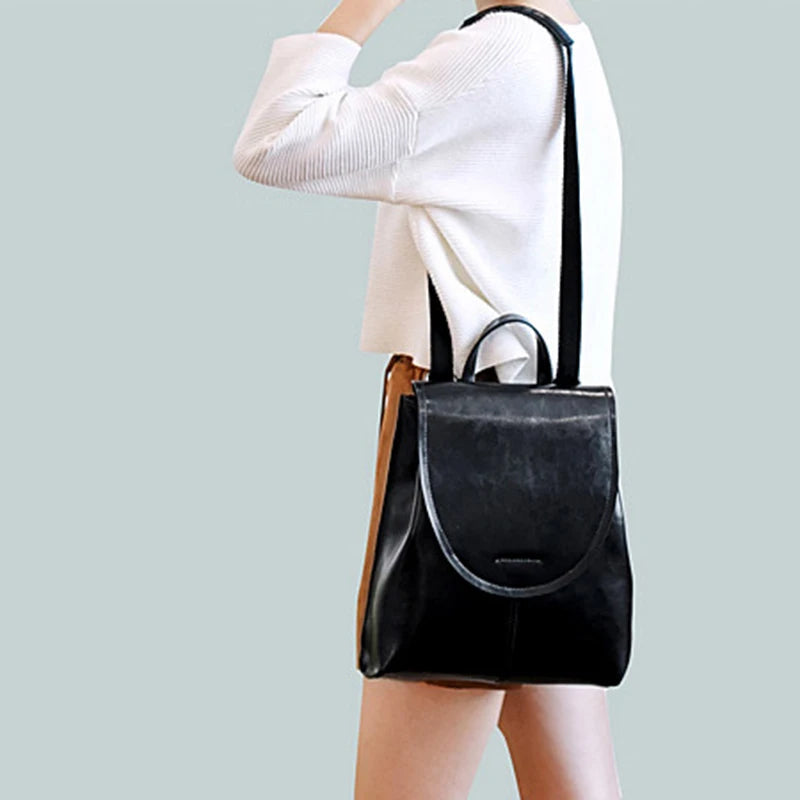 Oil Wax Cowhide Leather Backpack - Rucksack Knapsack CrossBody Bags-Crossbody Bag-Brown-Free Shipping Leatheretro
