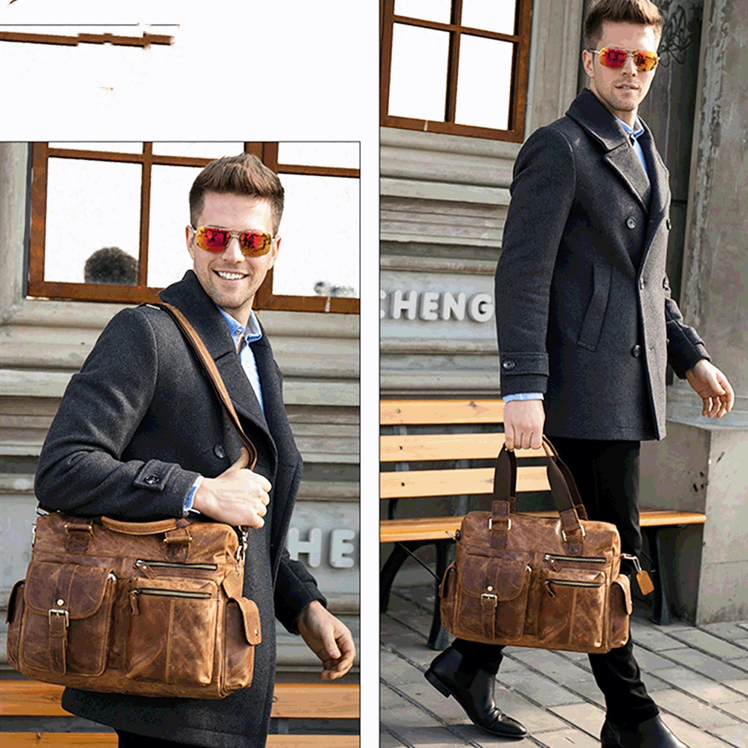 Horizontal Outdoor Business Hand Bag - First Layer Cowhide Leather Travel Luggage-Handbags-Brown-Free Shipping Leatheretro