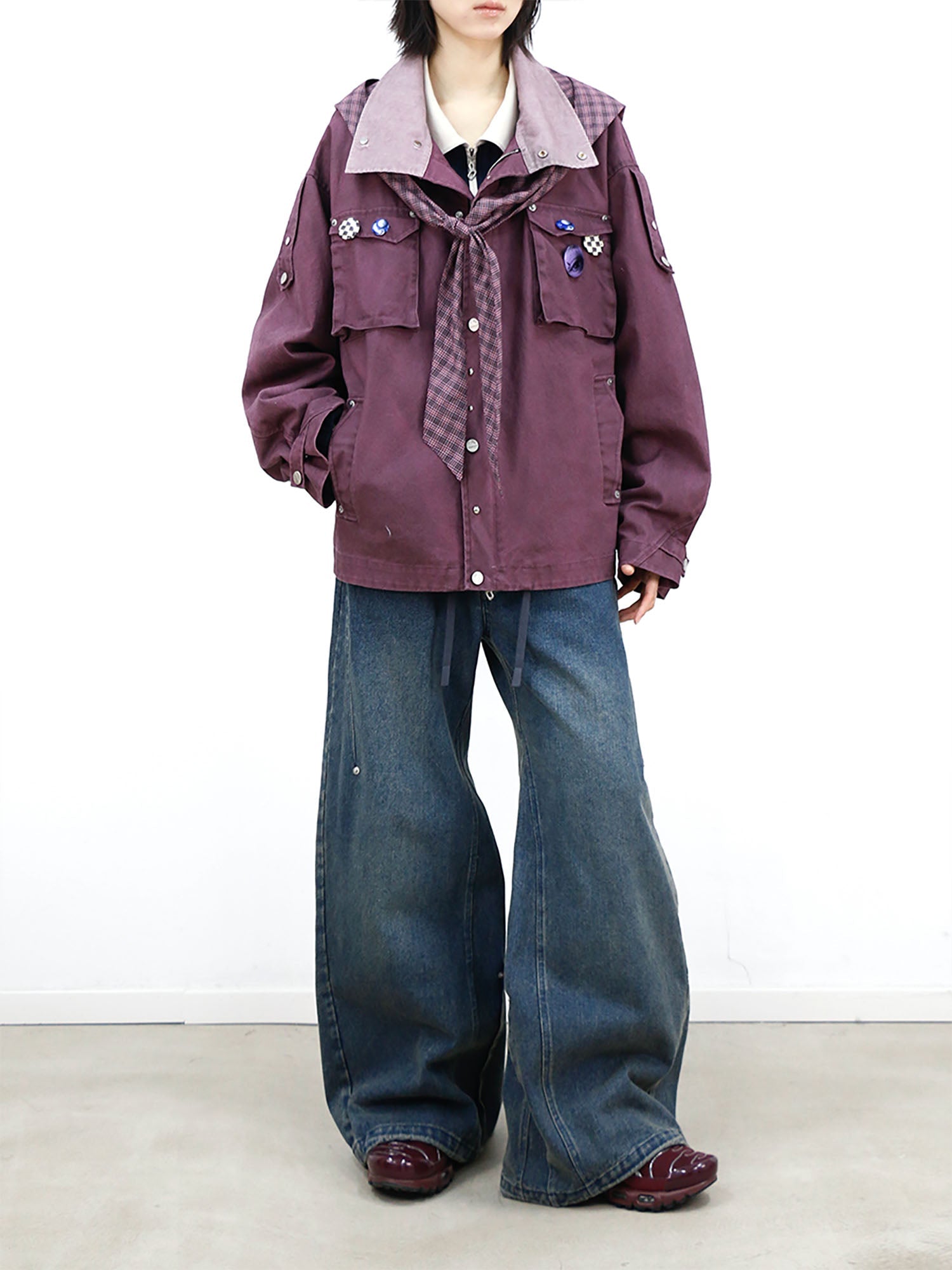 RELABEL Distressed Plaid Hood Oversized Jacket-Jacket-XS (Preorder)-Free Shipping Leatheretro