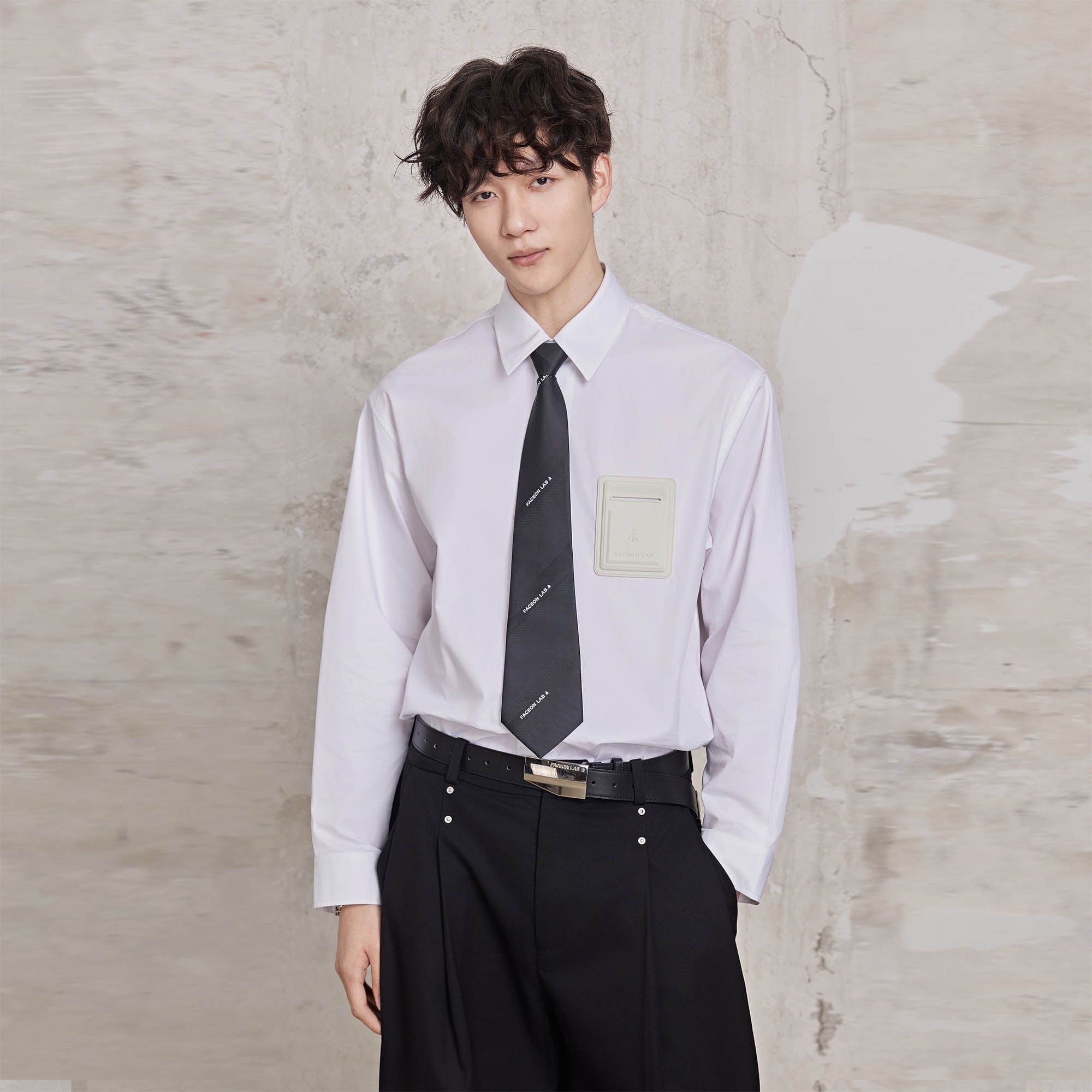 FACEONLAB Modern Patch-Pocket Poplin Shirt-Shirt-M-White-Free Shipping Leatheretro