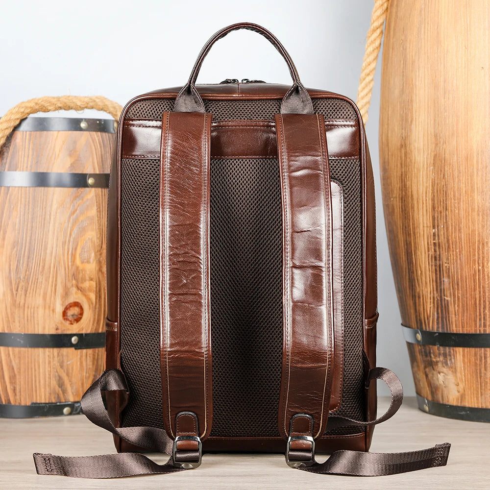 Large Capacity Waterproof Leather Laptop Backpack for Business & Travel-Backpacks-Coffee-Free Shipping Leatheretro