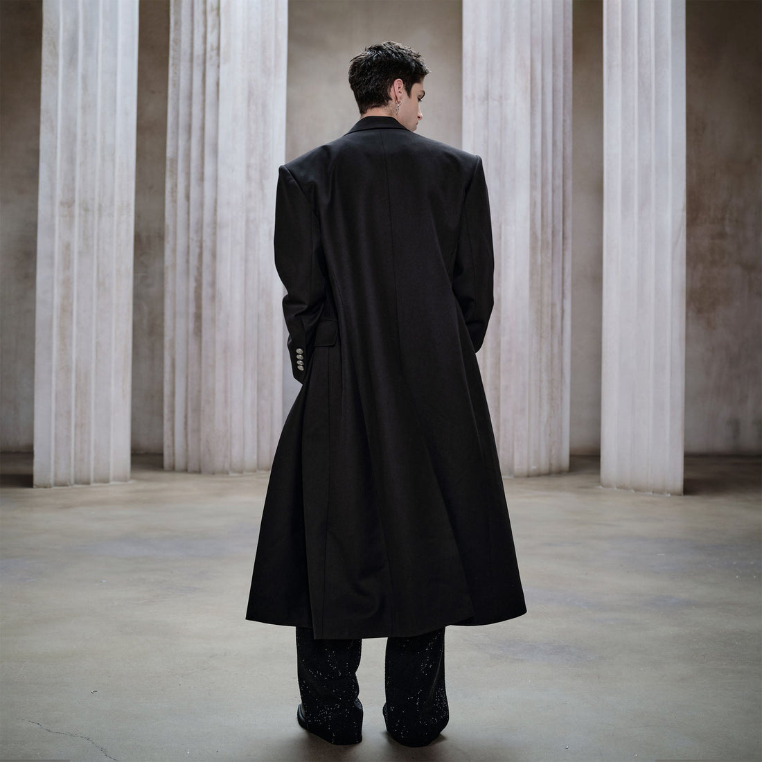 FACEONLAB Structured Double-Breasted Overcoat-Jacket-M-Free Shipping Leatheretro