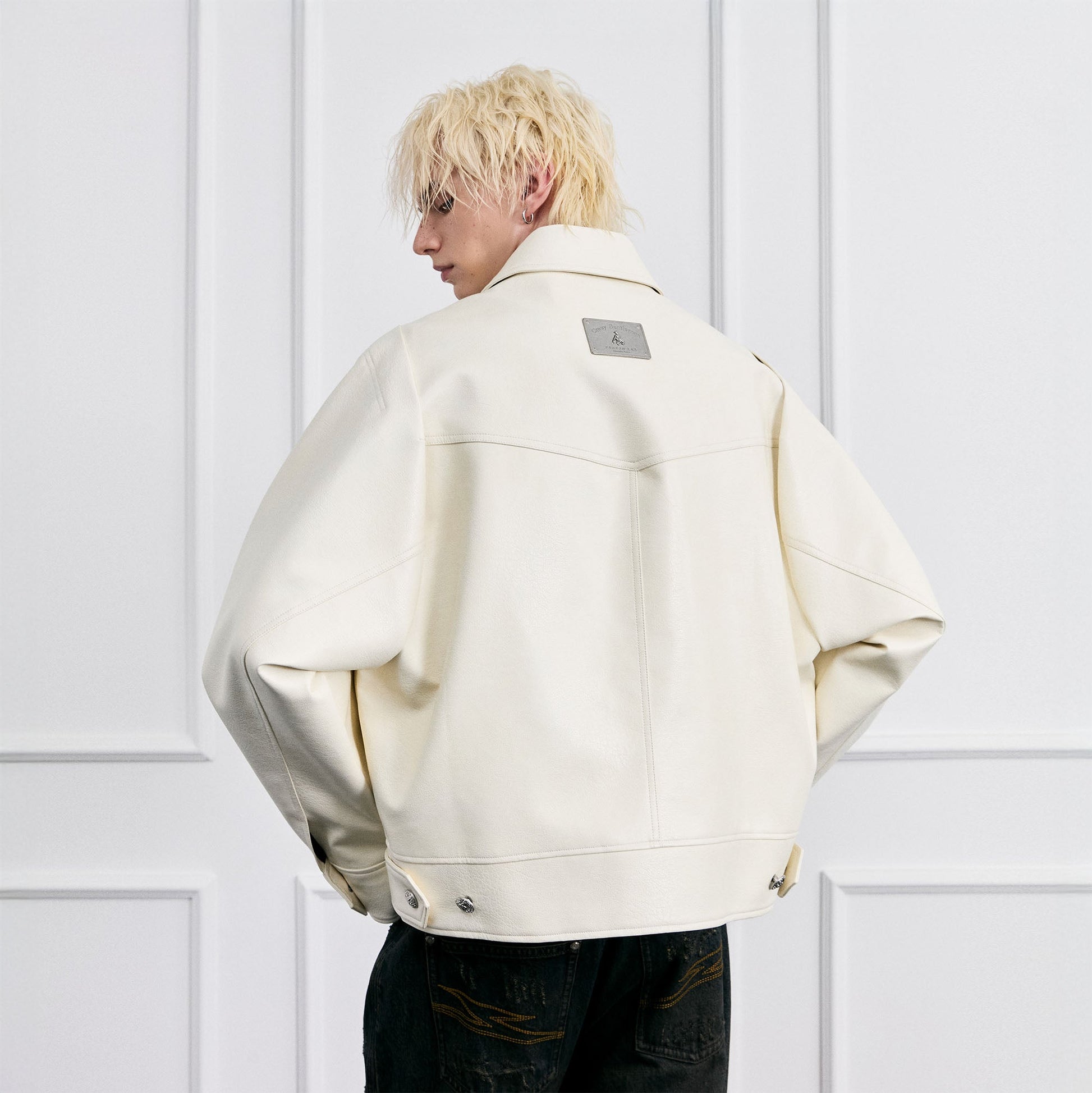 FACEONLAB Badge PU Utility Jacket-Jacket-M-Free Shipping Leatheretro