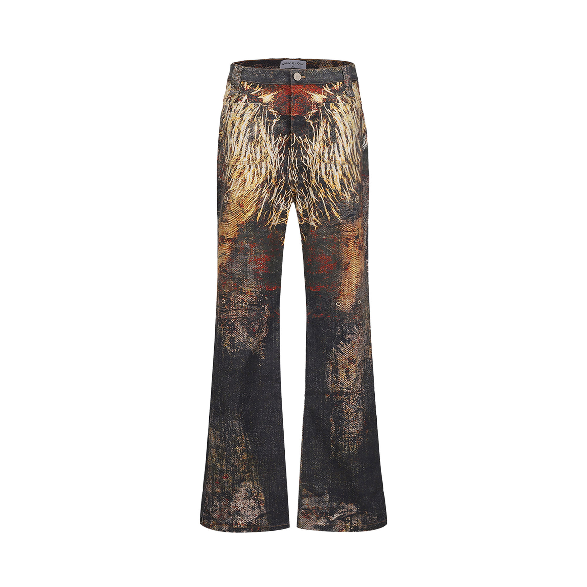 CYCYCY Feather Full-Print Slim Flared Jeans-Jeans-XXS / 27"-Free Shipping Leatheretro
