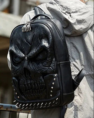 Steampunk 3D Skull Backpack | Punk Rivet PU Leather Laptop Bag-Backpacks-Black-Free Shipping Leatheretro