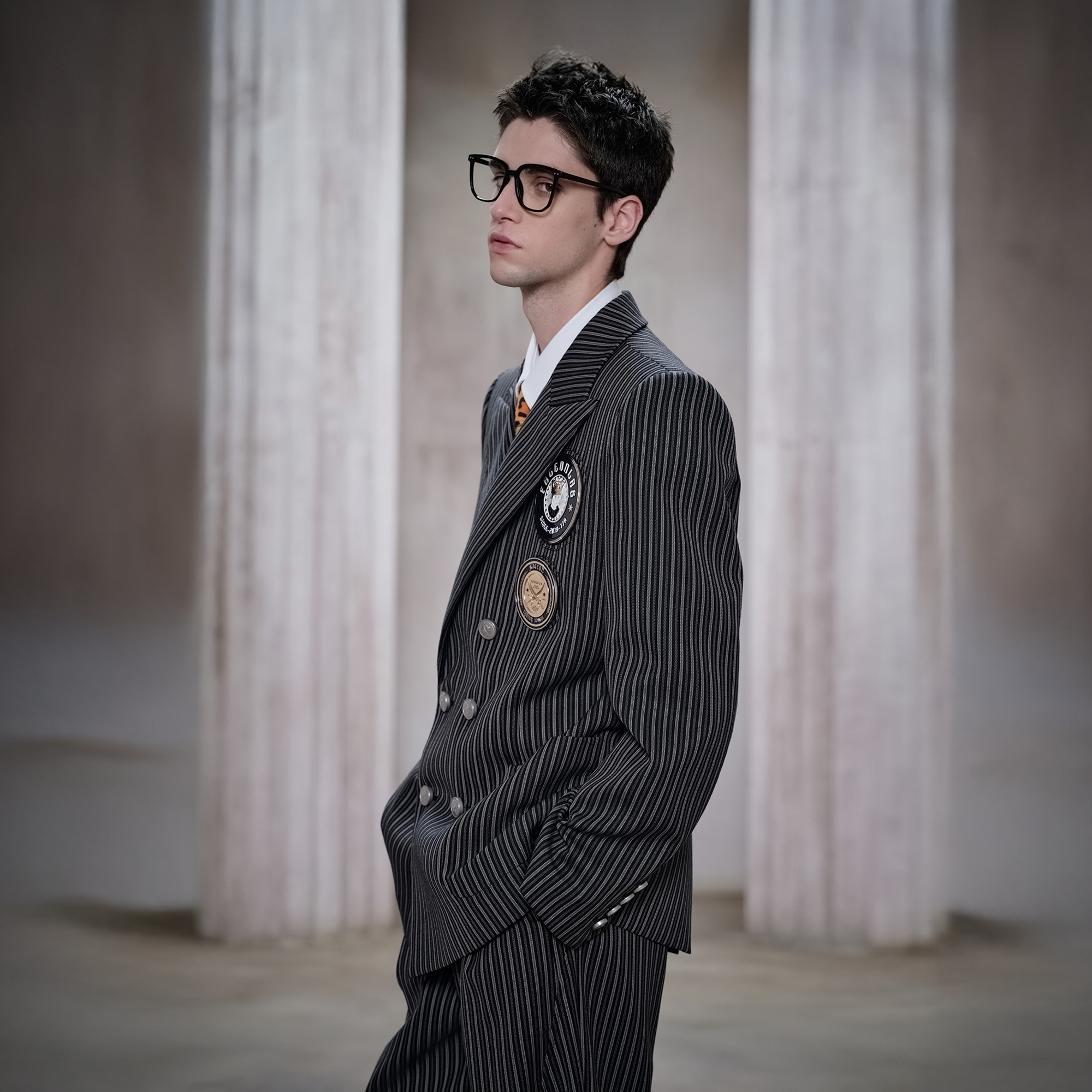 FACEONLAB Stripe Badge-Patch Double-Breasted Jacket-Jacket-M-Free Shipping Leatheretro