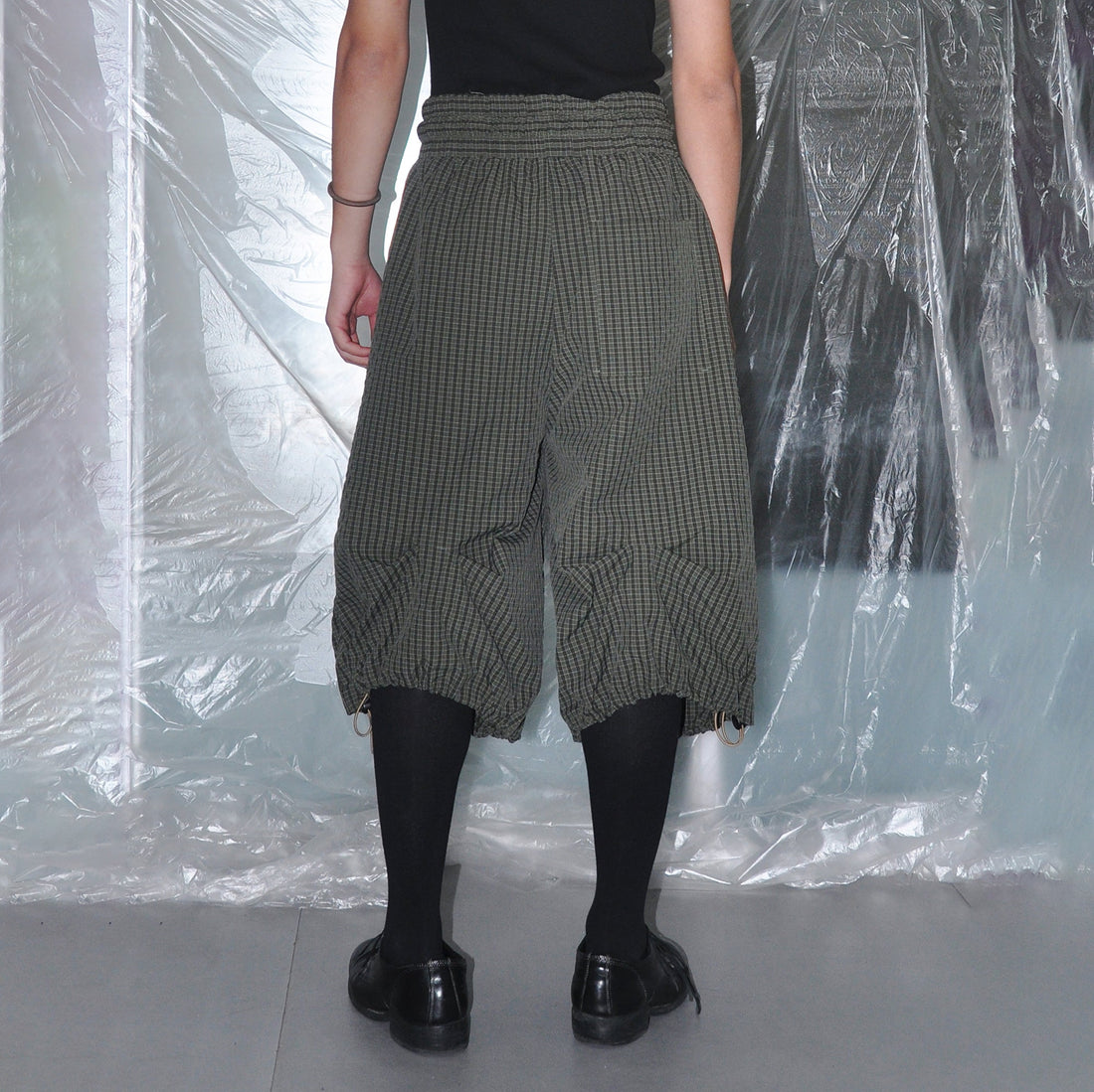 7440 37 1 Check Drawstring Wide-Leg Cropped Pants-Pants-S-Free Shipping Leatheretro
