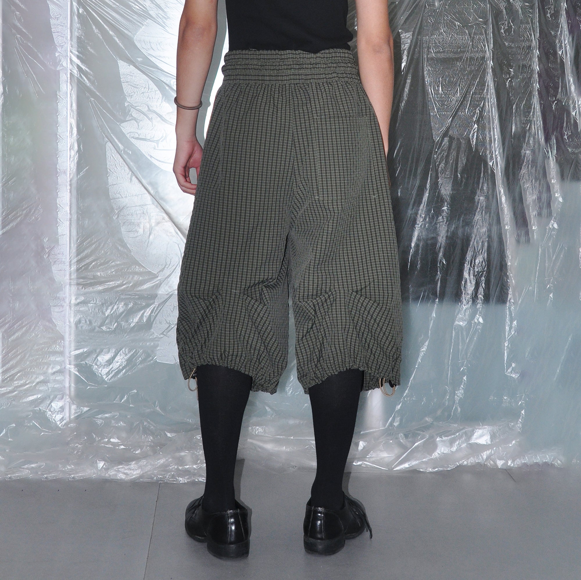 7440 37 1 Check Drawstring Wide-Leg Cropped Pants-Pants-S-Free Shipping Leatheretro