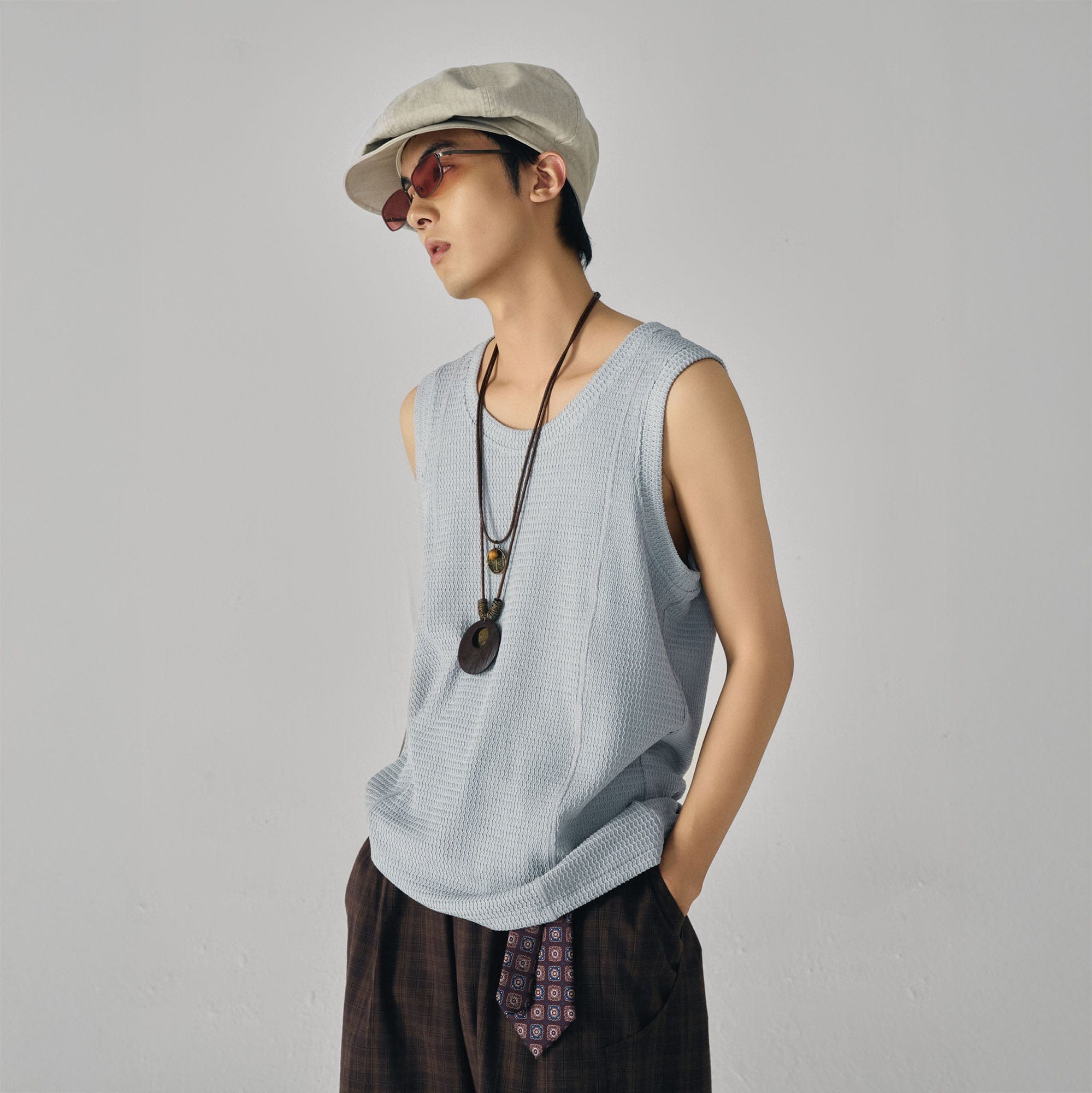 GONGHE REPUB Wavy Ribbed Vest-Vest-S-Light Gray-Free Shipping Leatheretro