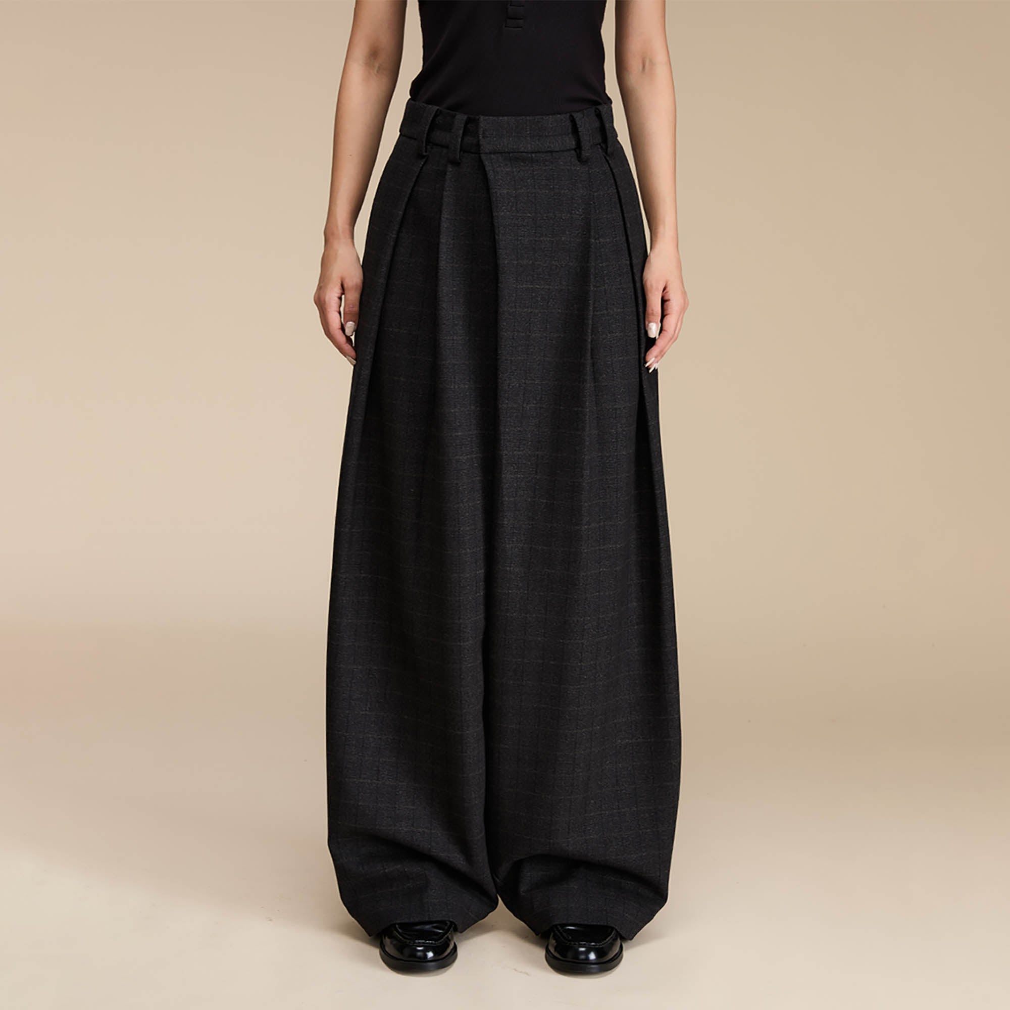 OPICLOTH Plaid Crinkled Wide-Leg Trousers-Pants-XS-Free Shipping Leatheretro