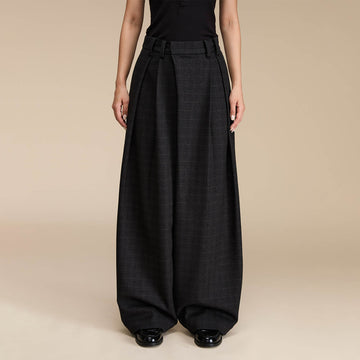 OPICLOTH Plaid Crinkled Wide-Leg Trousers-Pants-XS-Free Shipping Leatheretro