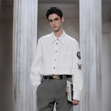 FACEONLAB Mental-Button Embroidered Badge-Patch Shirt White-Shirt-M-Free Shipping Leatheretro