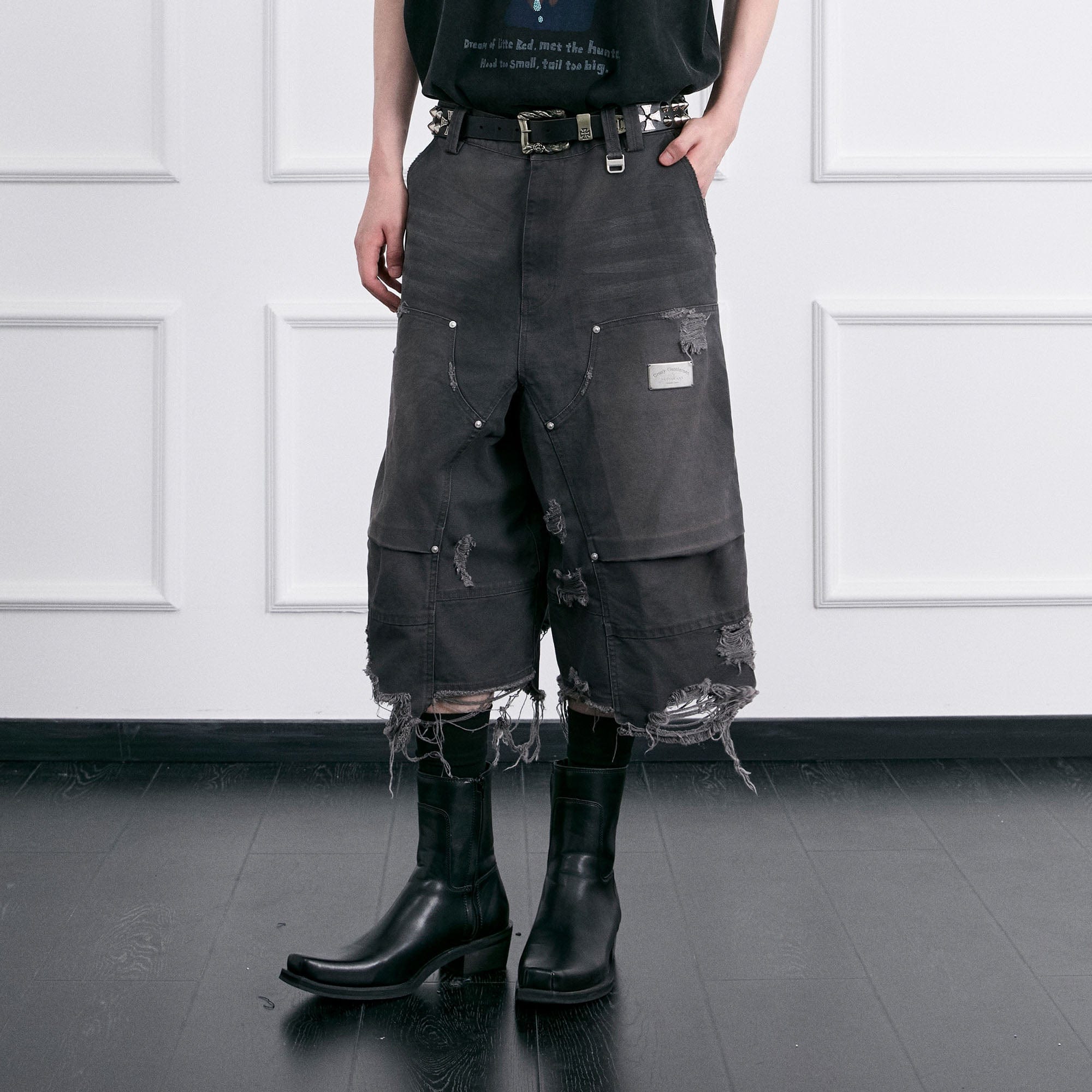 FACEONLAB Distressed Deconstructed Ripped Cargo Shorts-Shorts-M-White-Free Shipping Leatheretro