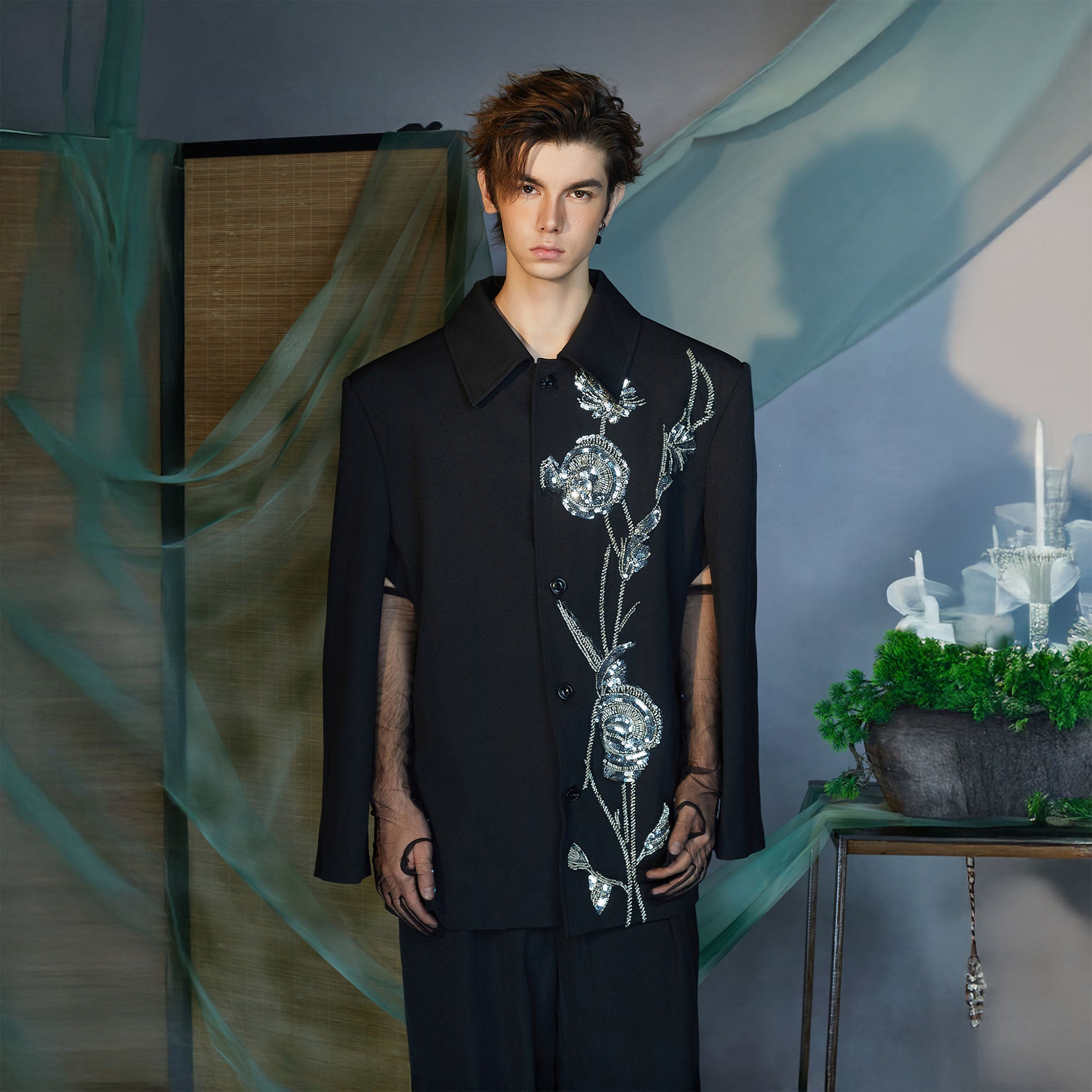 JIECHI Embellished Floral Side-Slit Jacket-Jacket-M (Preorder)-Free Shipping Leatheretro