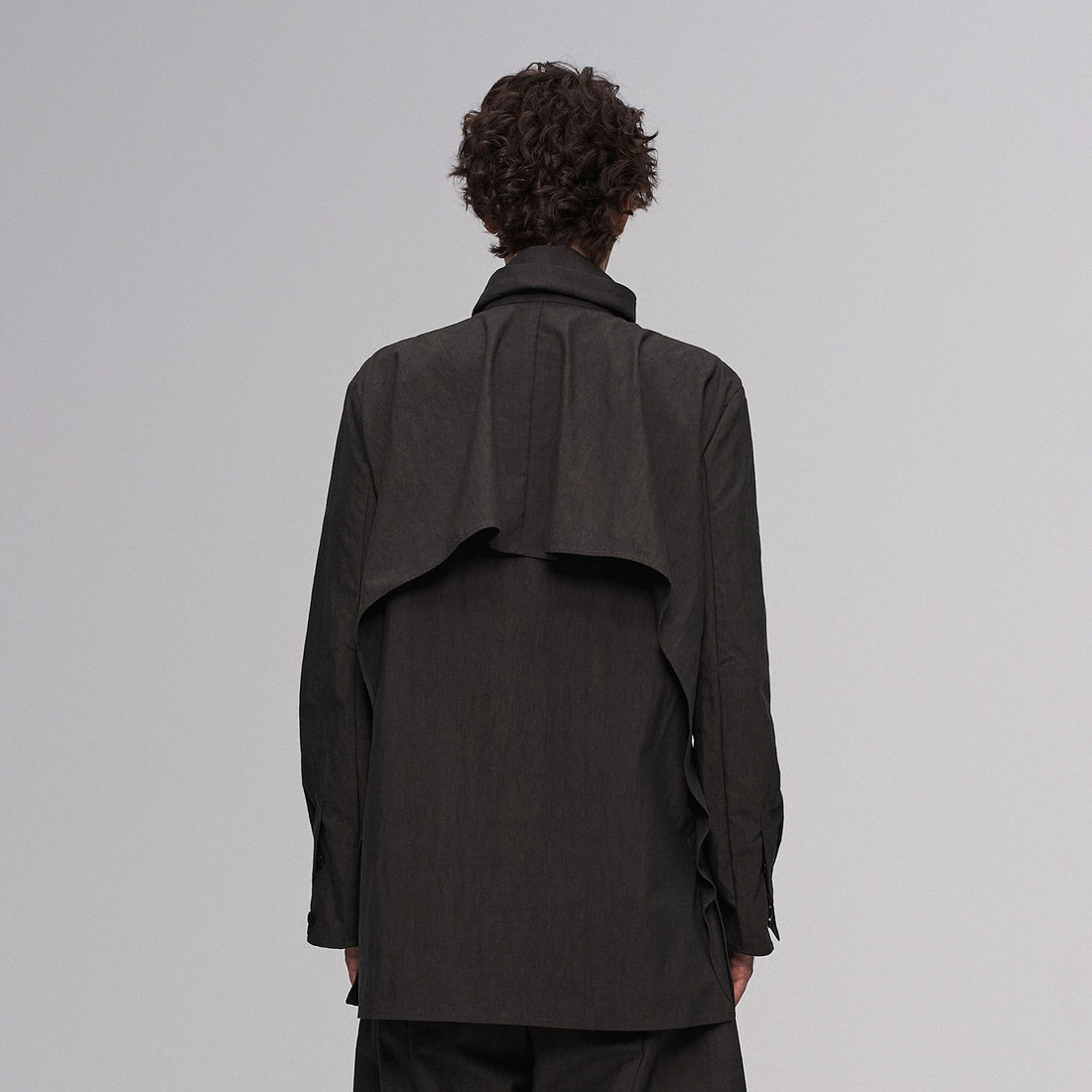 ILNya Nieternite Nifutur Asym Layered Wrap-Collar Shirt Coat Dark Green-Jacket-S (0)-Free Shipping Leatheretro