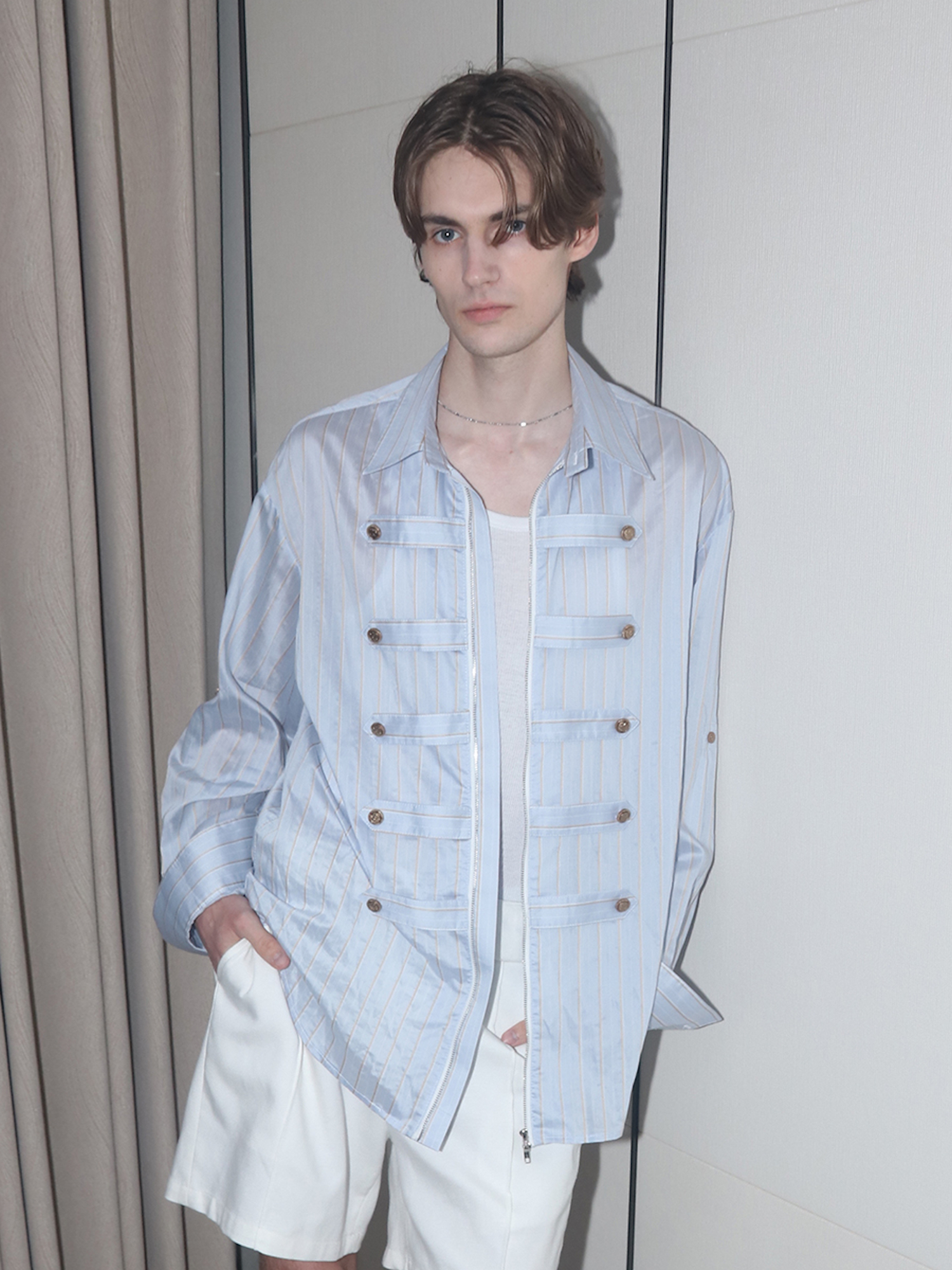 ASSEEN Metallic Thread Coin Button Shirt-Shirt-S-Free Shipping Leatheretro