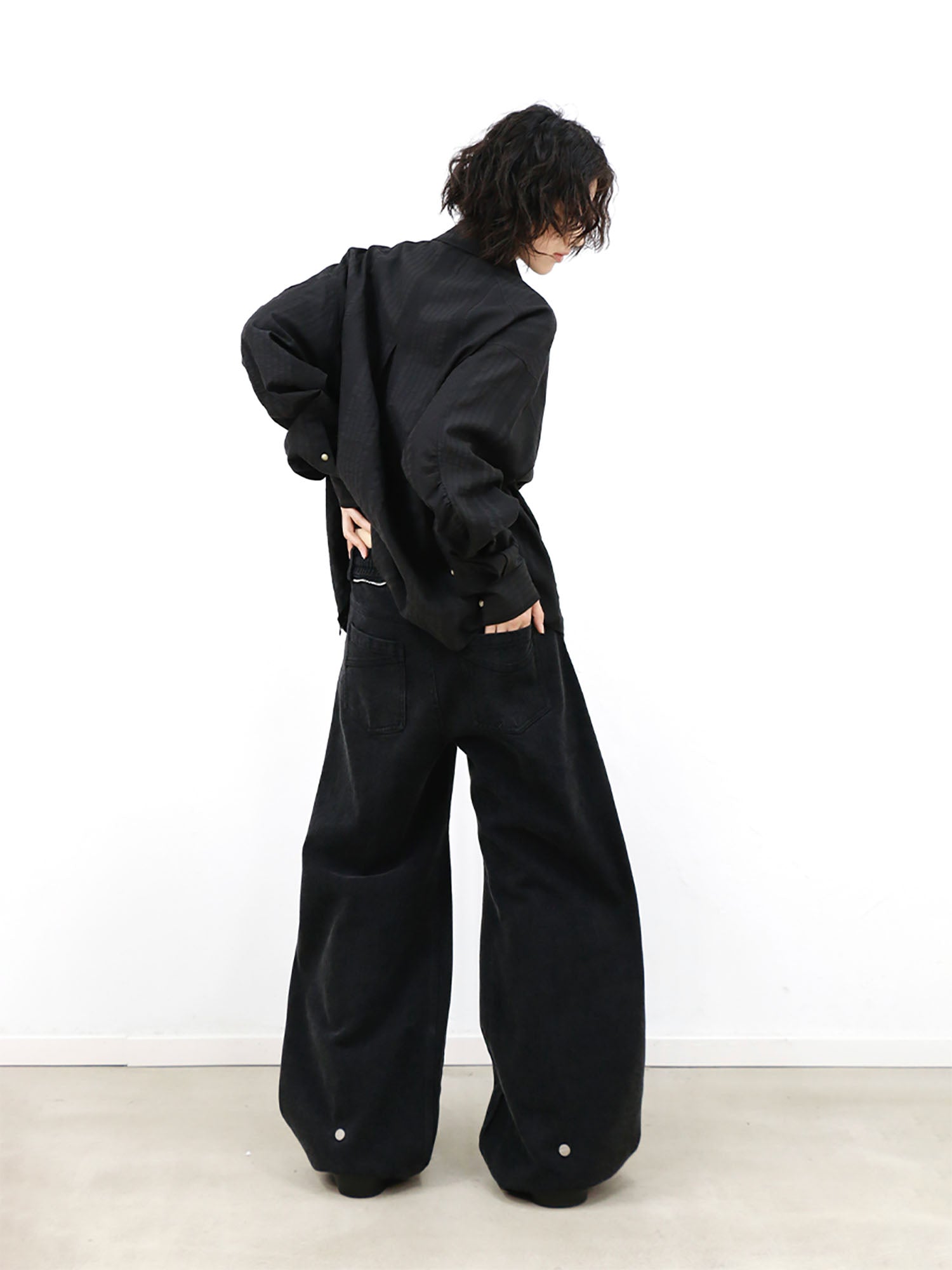 RELABEL Washed Studded Panel Oversized Jeans Black-Jeans-XS-Free Shipping Leatheretro