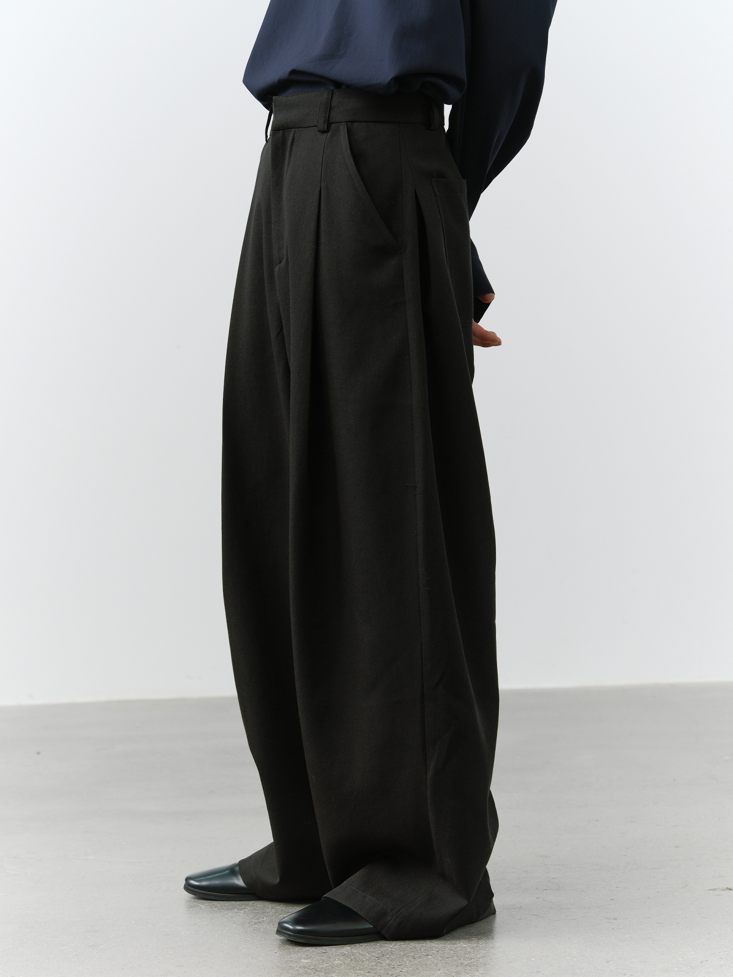 GRAINMUSTARD Minimal Draped Wide-Leg Trousers-Pants-XS-Free Shipping Leatheretro
