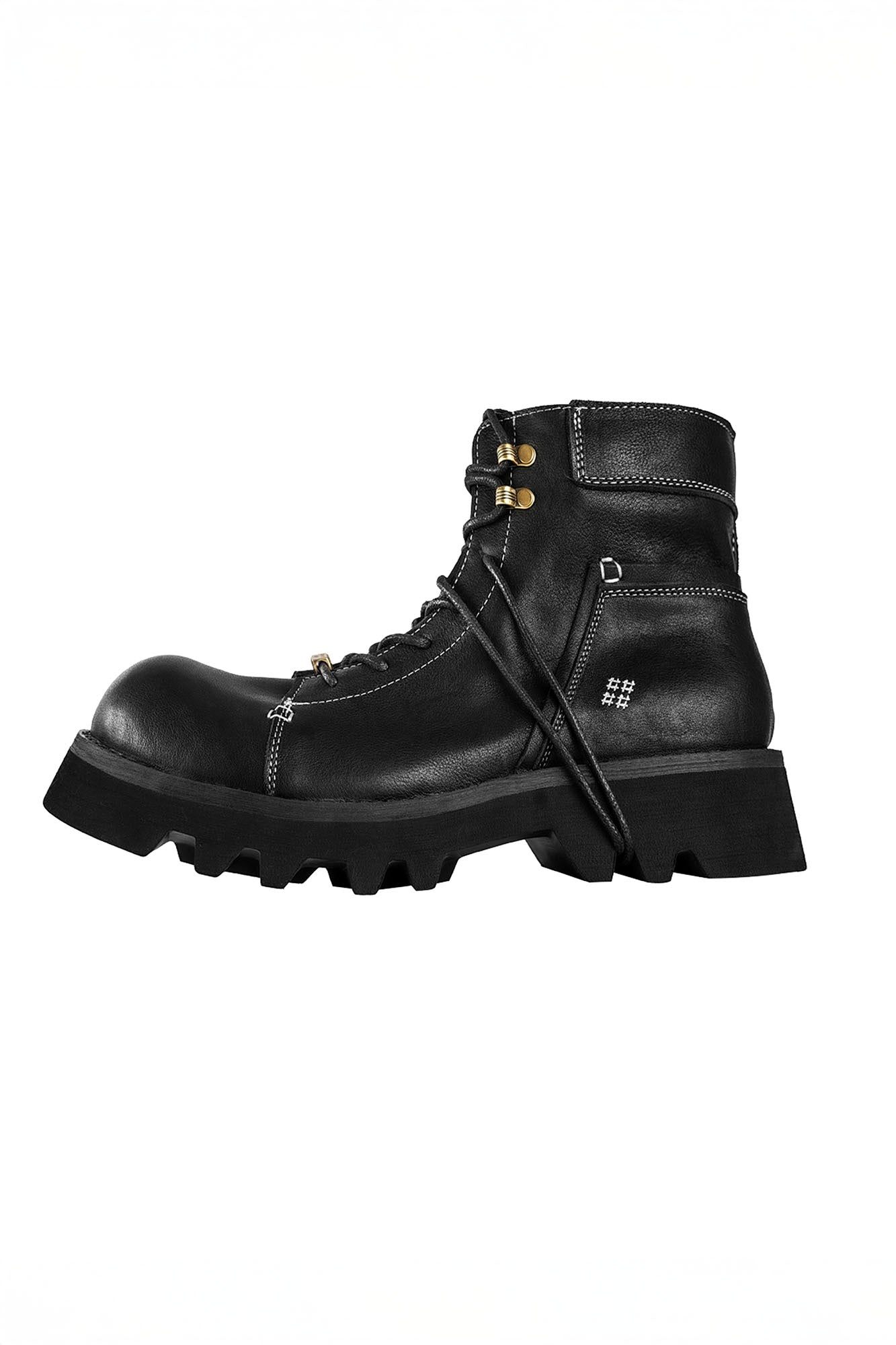 REWRITE Stitched Leather Lug Sole Martin Boots-Shoes-38.5-Free Shipping Leatheretro