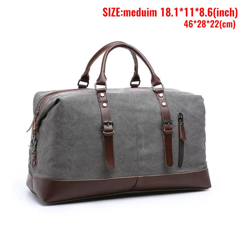 Canvas Men's Carry-On Luggage and Duffel Bag-Duffel Bags-Medium-Gray-Free Shipping Leatheretro