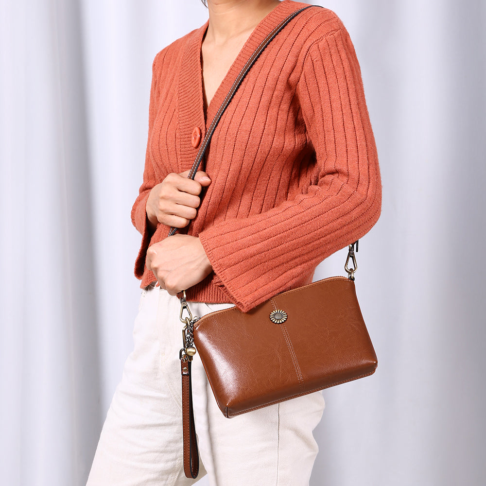 Genuine Leather Women's Clutch Messenger Bag-Clutch-Brown-Free Shipping Leatheretro