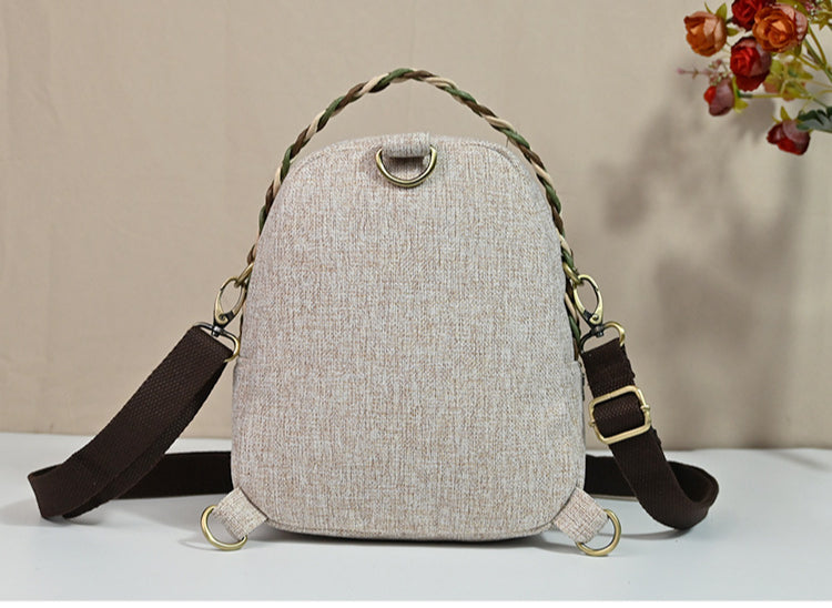 Handmade Woven Strawberry Linen Backpacks-Backpack-Ivory-Free Shipping Leatheretro