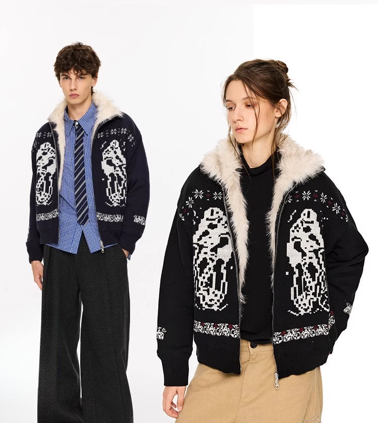 KREATE Women's Plush Knit Jacket with Dyed Tip Fur-Black-S-Free Shipping Leatheretro