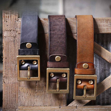 Vintage Men's Genuine Leather Belt Handmade Needle Buckle with Pure Copper Buckle Belt-Leather Belt-Dark Coffee-105cm-Free Shipping Leatheretro