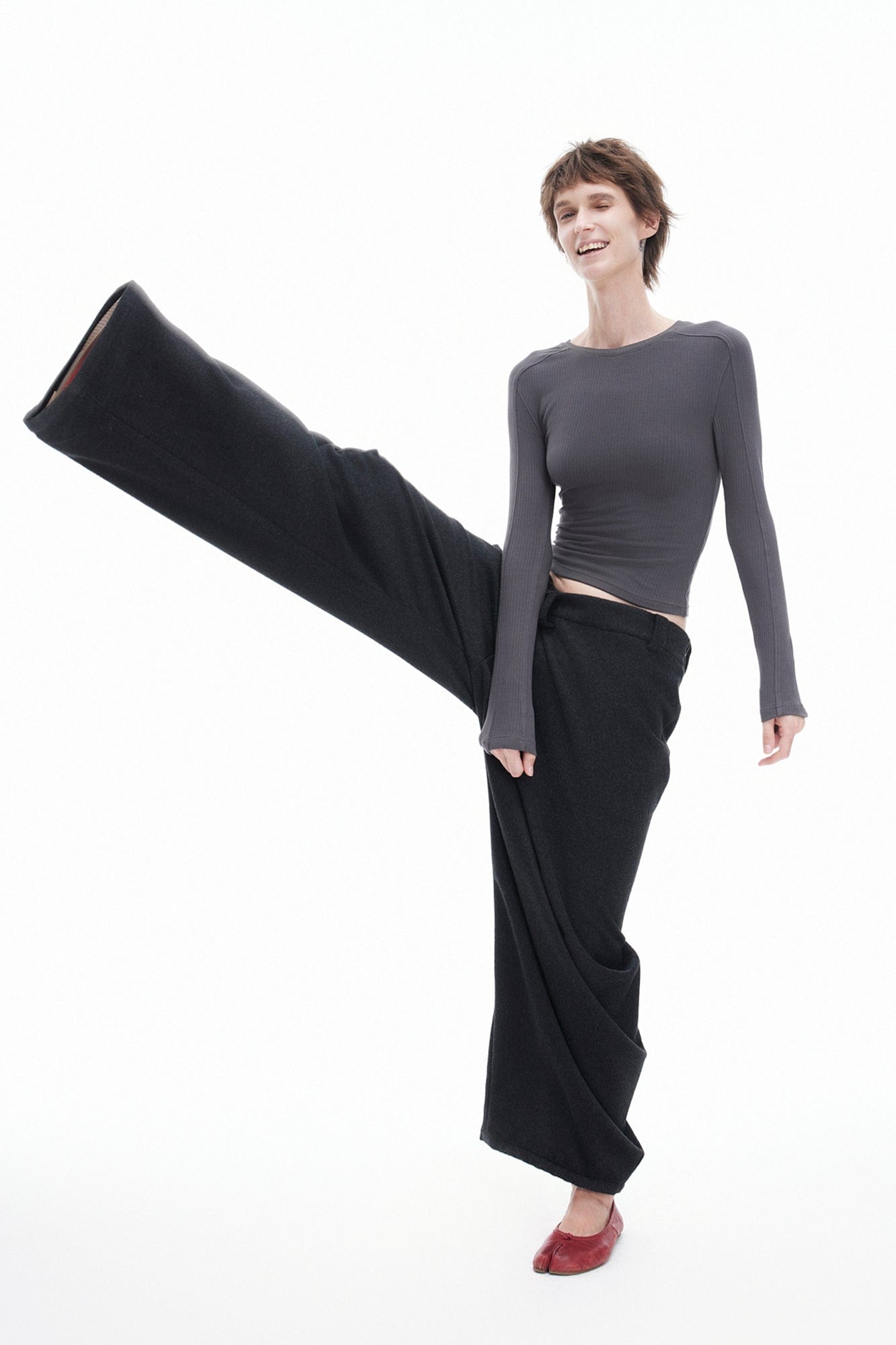 ARTIFICIAL WORLD Asymmetrical Overlay Wool Wide-Leg Pants-Pants-XS-Free Shipping Leatheretro