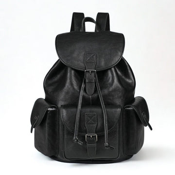 Geometric Pattern Genuine Leather Retro Backpack - Casual Soft Leather Hiking Bag-Backpacks-Black-Free Shipping Leatheretro