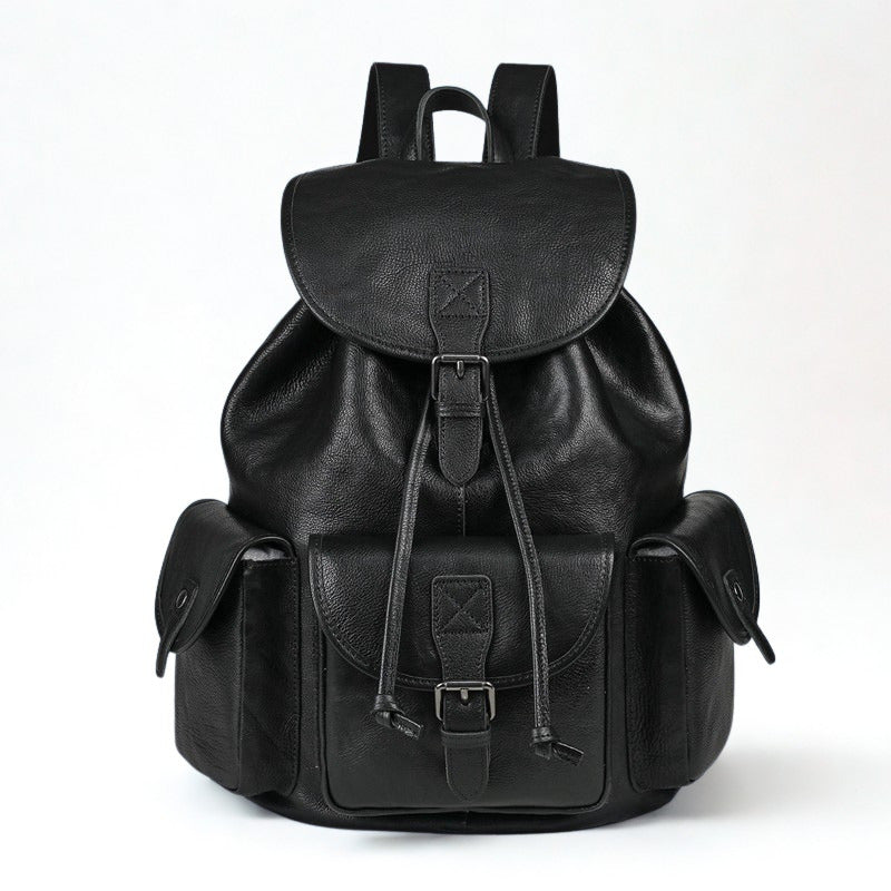 Geometric Pattern Genuine Leather Retro Backpack - Casual Soft Leather Hiking Bag-Backpacks-Black-Free Shipping Leatheretro
