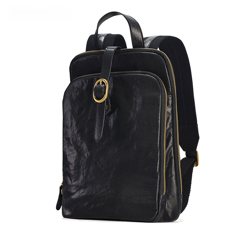 Luxury Vintage Vegetable-Tanned Leather Backpack for Women-Backpack-Black-27*10*36cm-Free Shipping Leatheretro