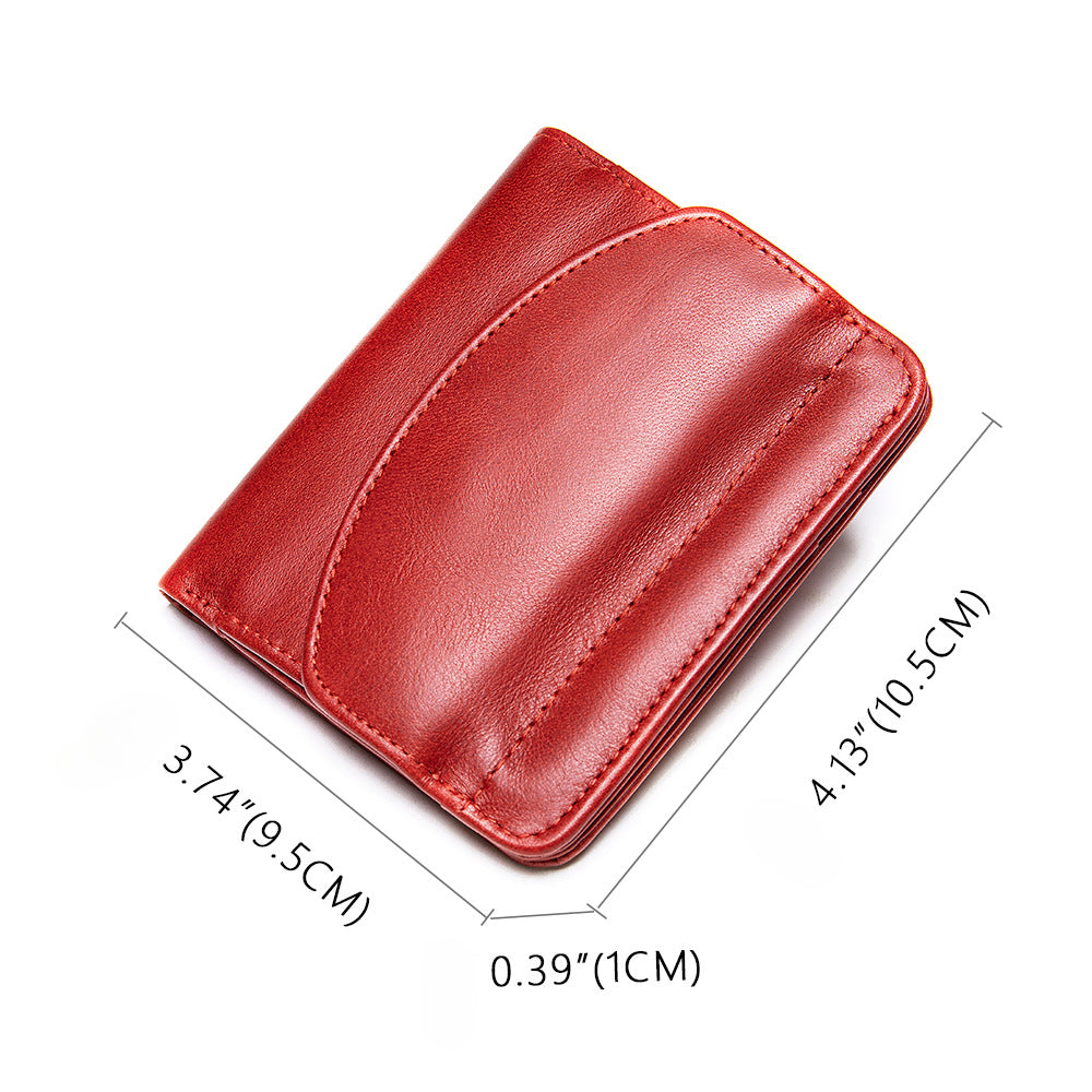 Genuine Leather Wallet for Women – Short Design with Full-Grain Cowhide Change Purse for Women-Handbags, Wallets & Cases-Red-Free Shipping Leatheretro