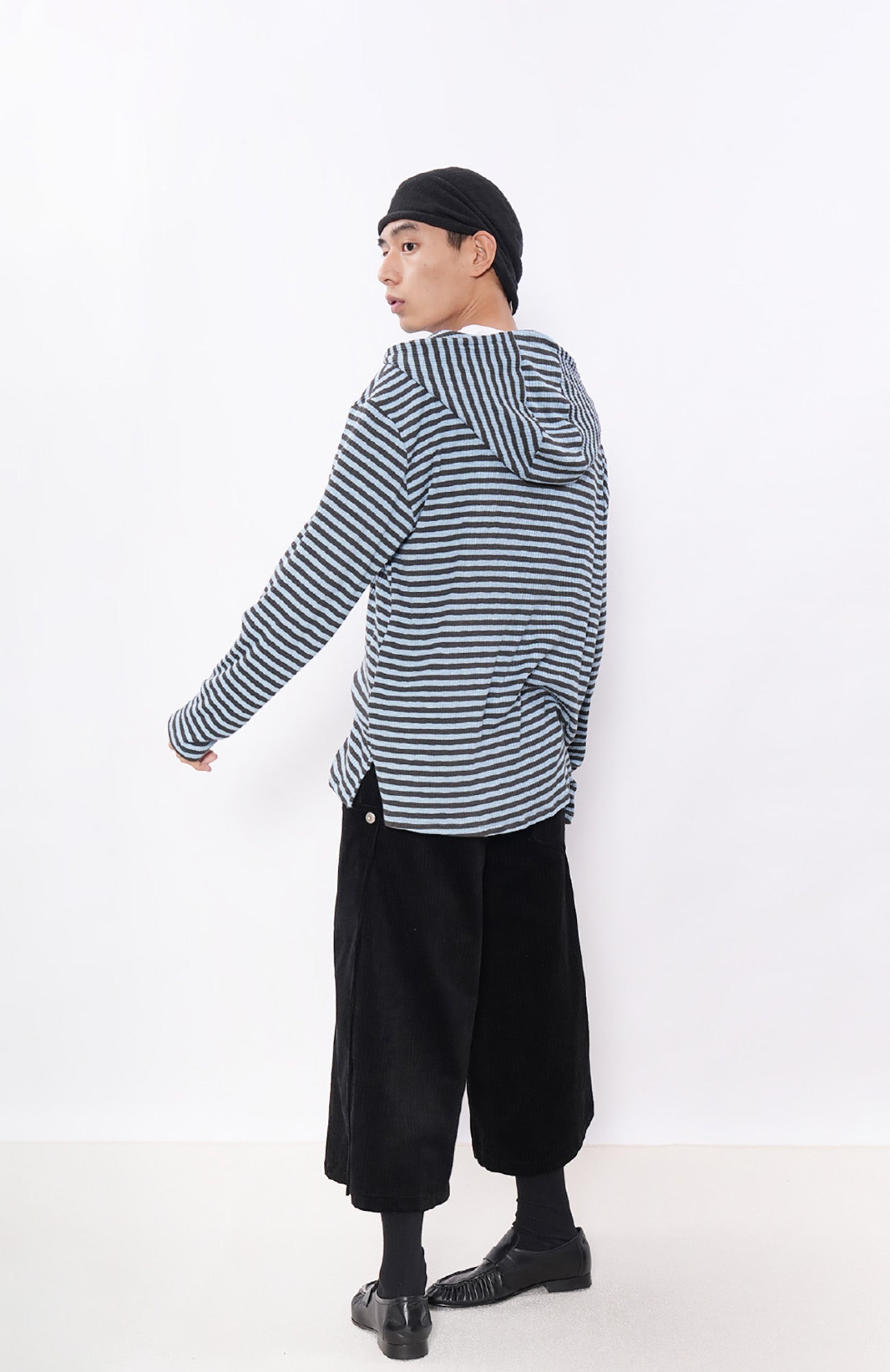 7440 37 1 Striped Lace-Up Hoodie Tee-L/S Tee-S (Preorder)-Free Shipping Leatheretro