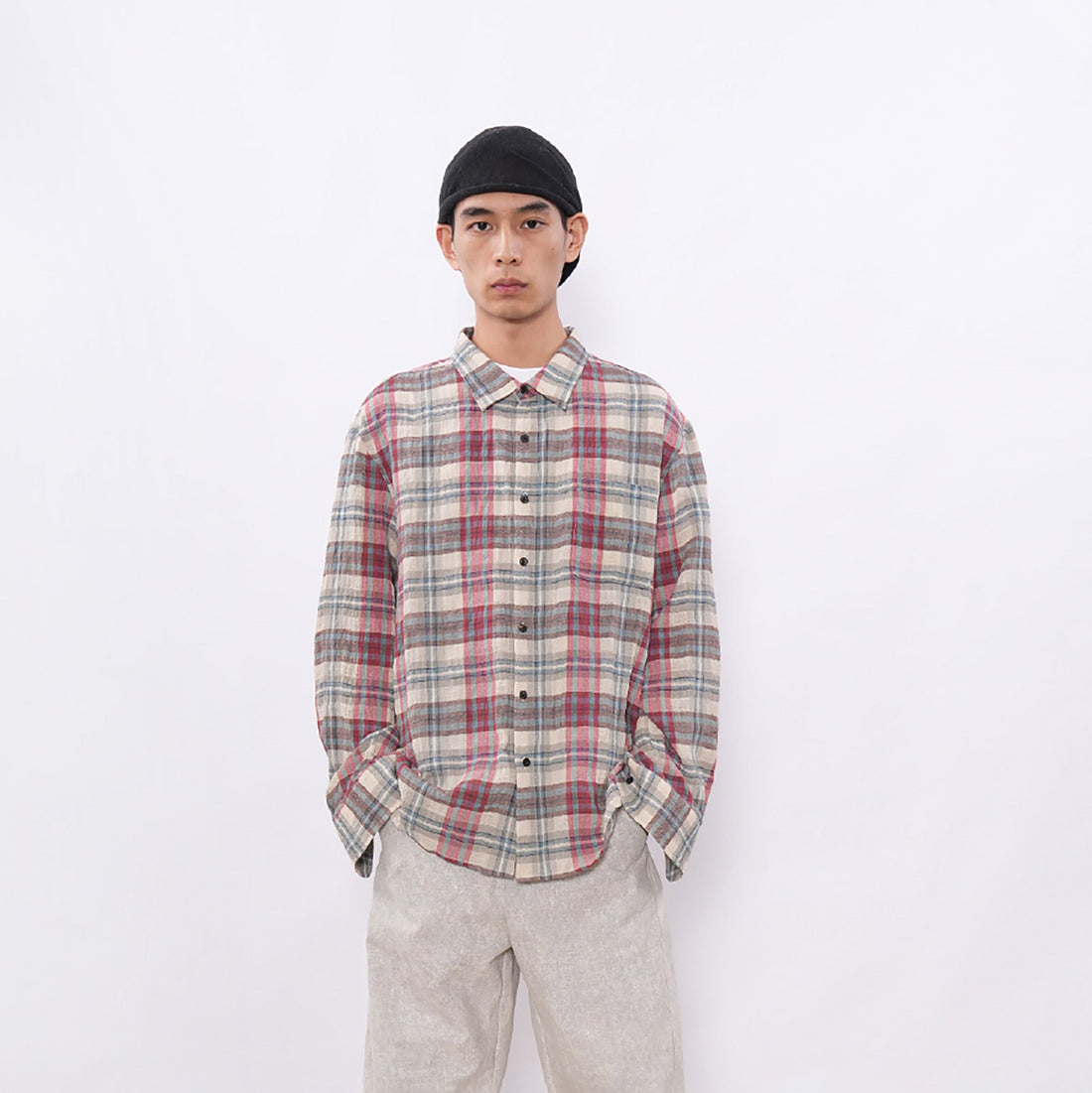 7440 37 1 Retro Linen-Blend Plaid Overshirt-Shirt-S (Preorder)-Free Shipping Leatheretro