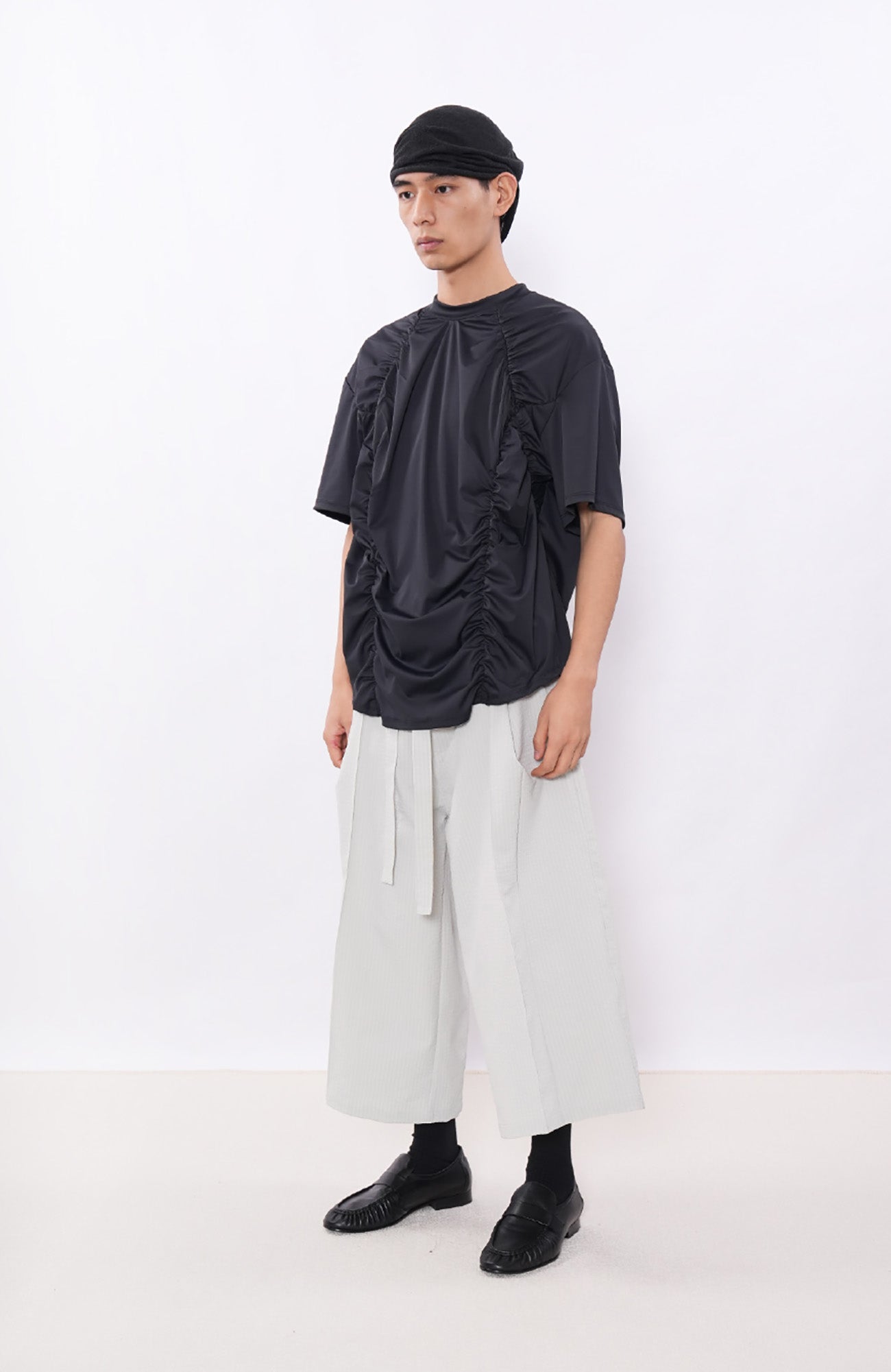 7440 37 1 Bubble-Texture Pleated Cropped Pants-Pants-S (Preorder)-Gray-Free Shipping Leatheretro